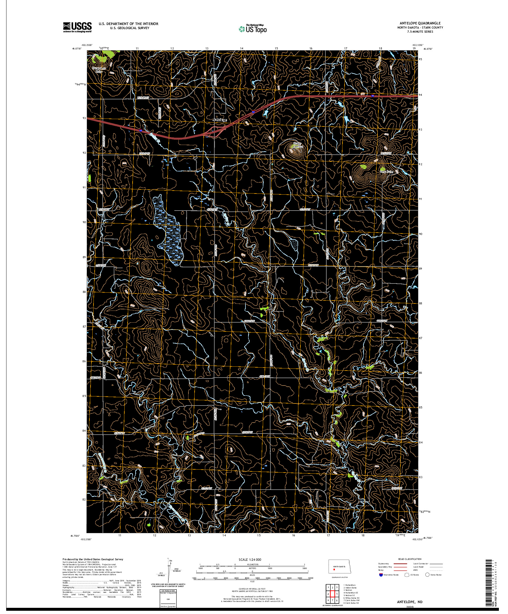 USGS US TOPO 7.5-MINUTE MAP FOR ANTELOPE, ND 2020