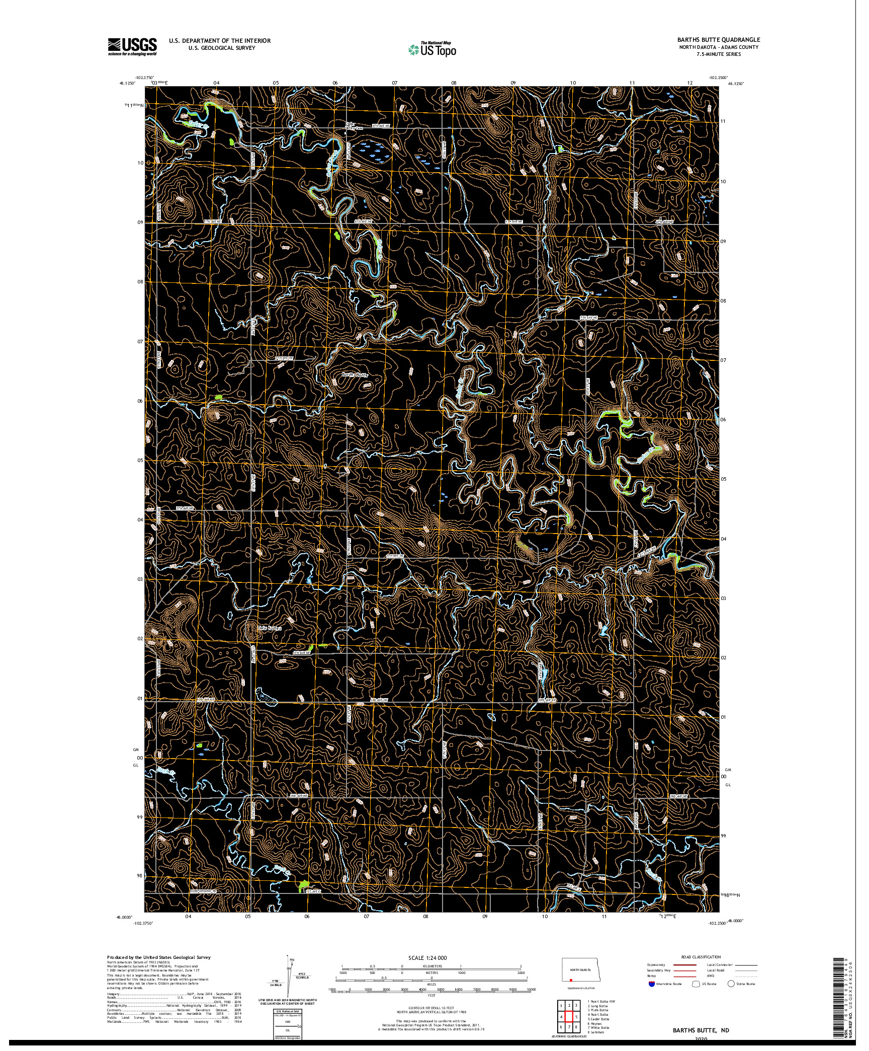 USGS US TOPO 7.5-MINUTE MAP FOR BARTHS BUTTE, ND 2020