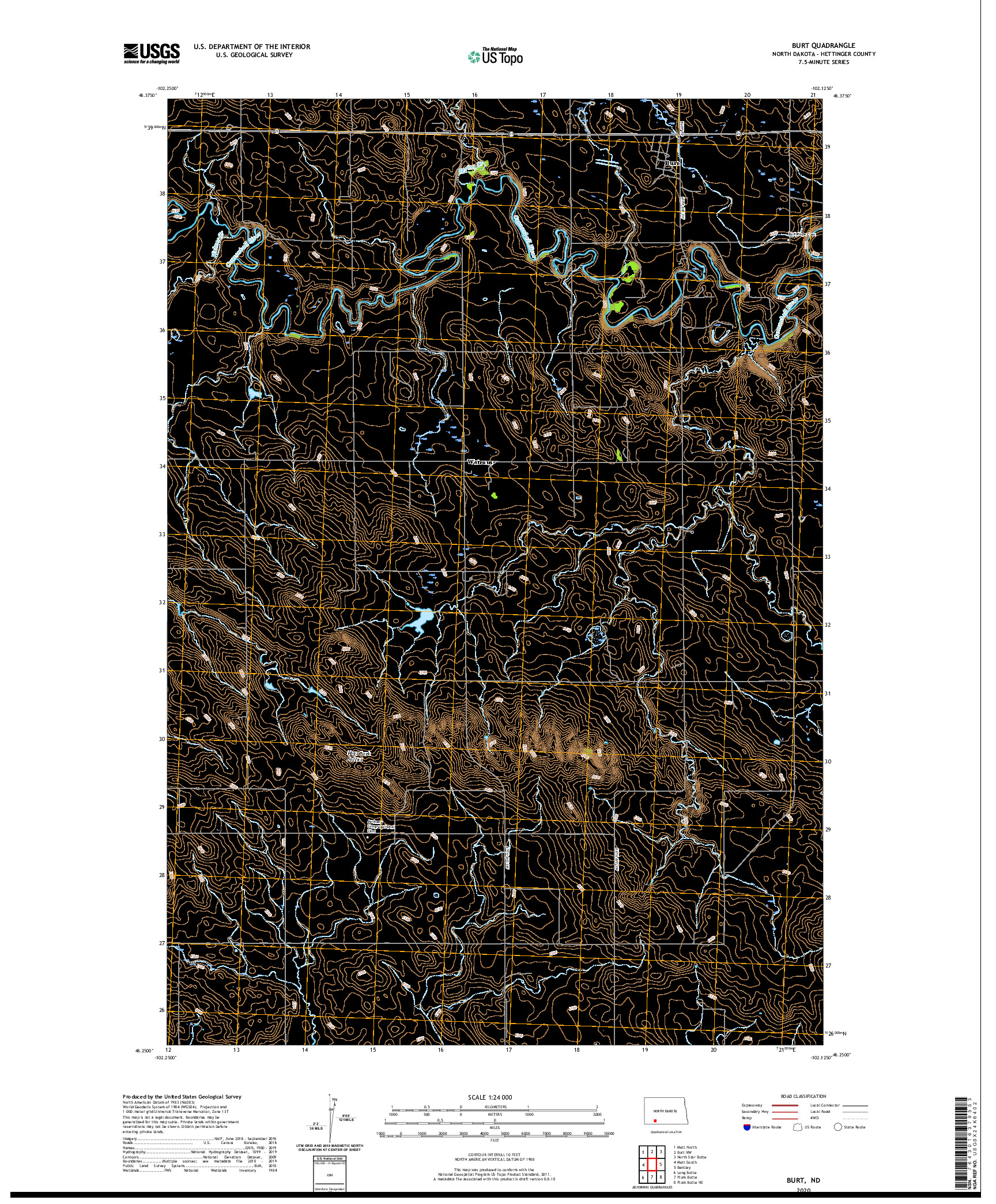 USGS US TOPO 7.5-MINUTE MAP FOR BURT, ND 2020