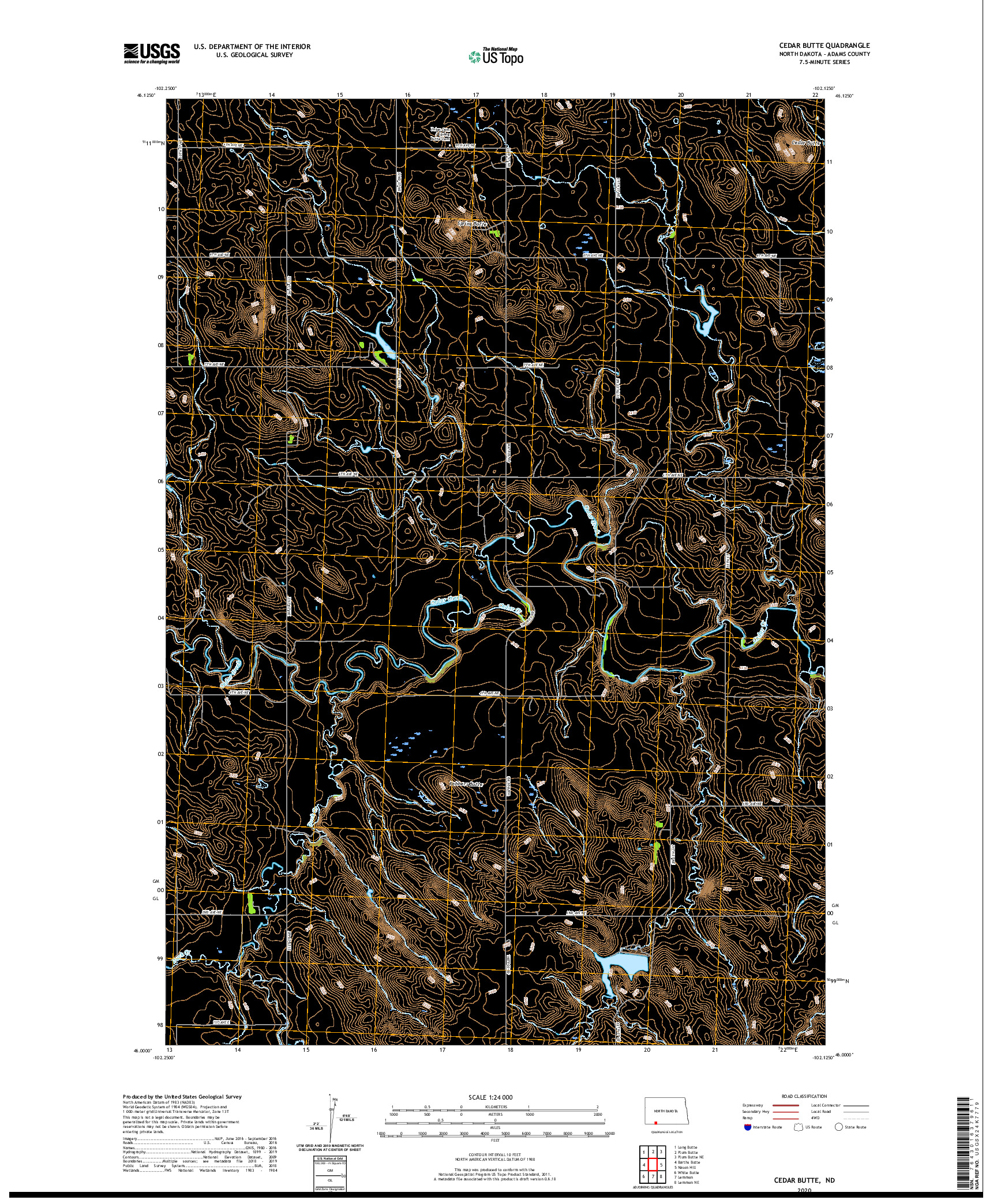 USGS US TOPO 7.5-MINUTE MAP FOR CEDAR BUTTE, ND 2020