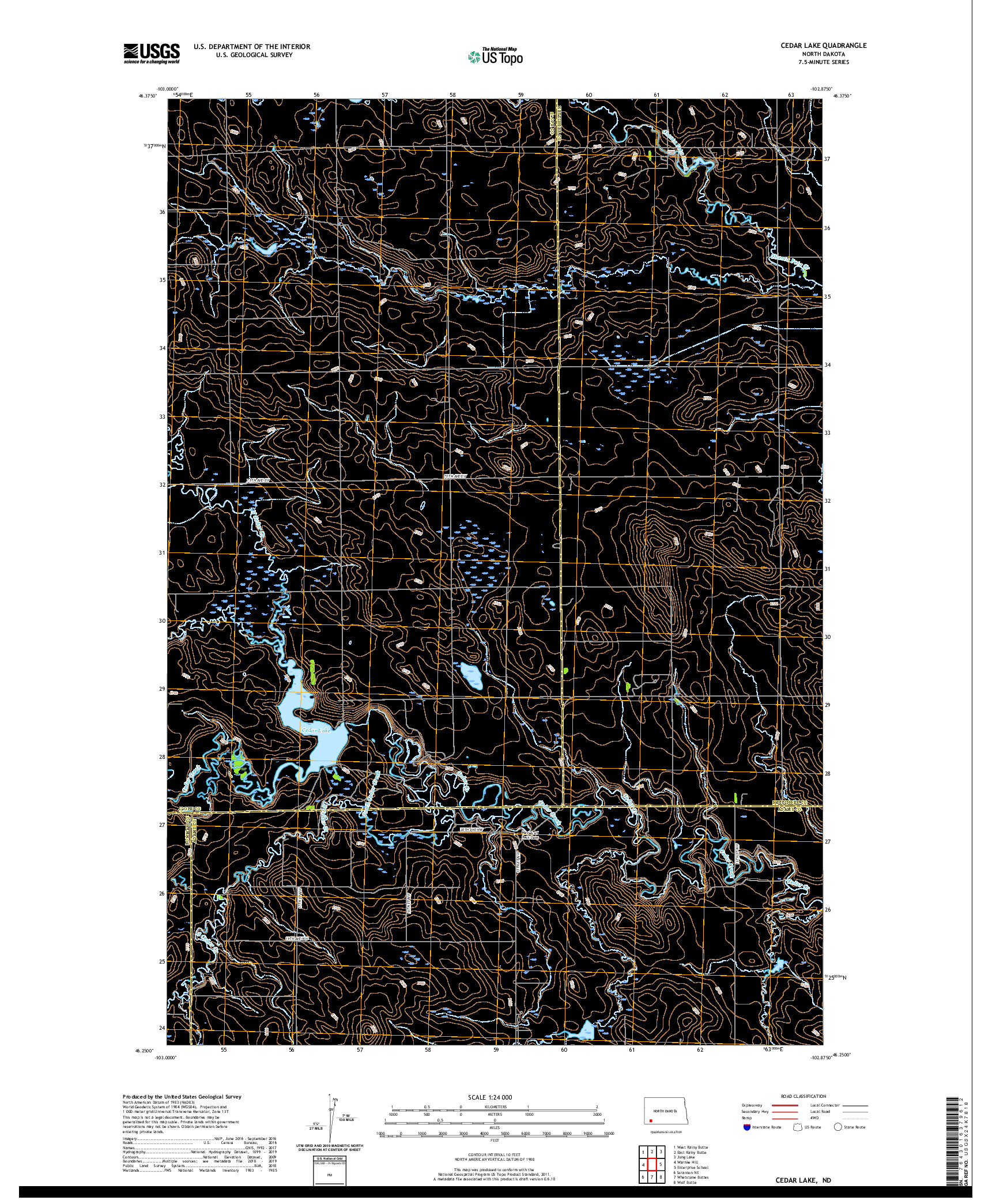 USGS US TOPO 7.5-MINUTE MAP FOR CEDAR LAKE, ND 2020