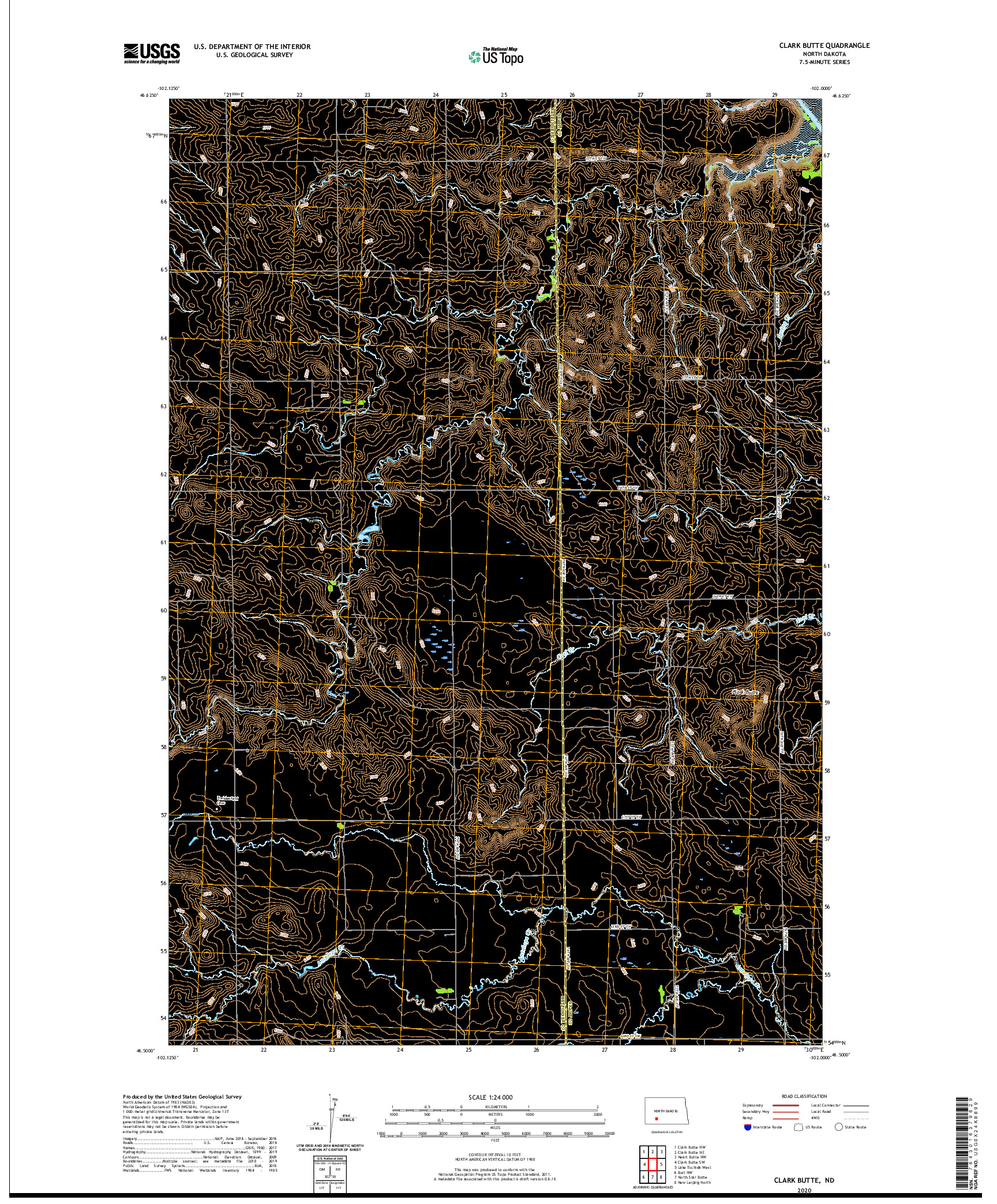 USGS US TOPO 7.5-MINUTE MAP FOR CLARK BUTTE, ND 2020