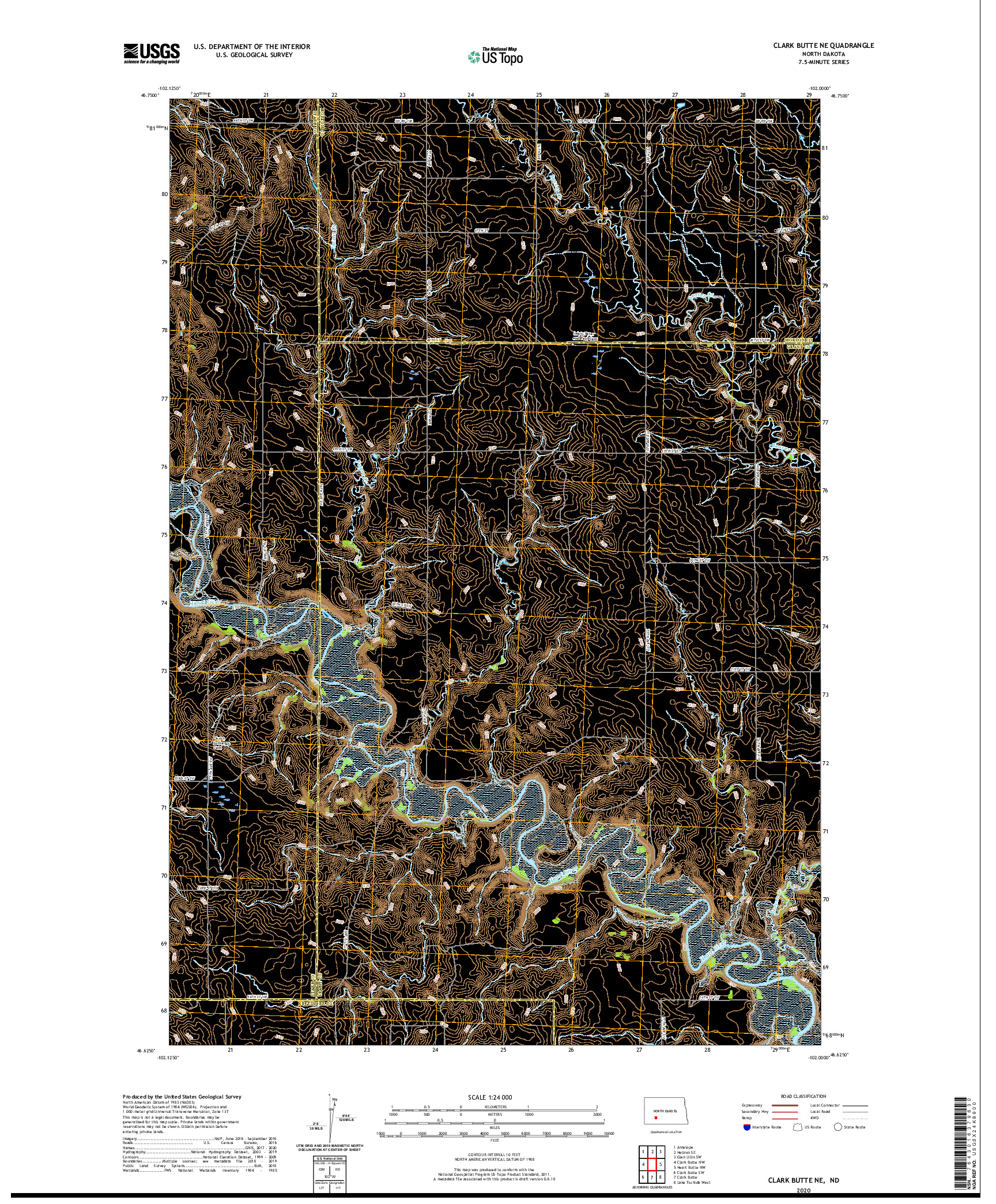 USGS US TOPO 7.5-MINUTE MAP FOR CLARK BUTTE NE, ND 2020