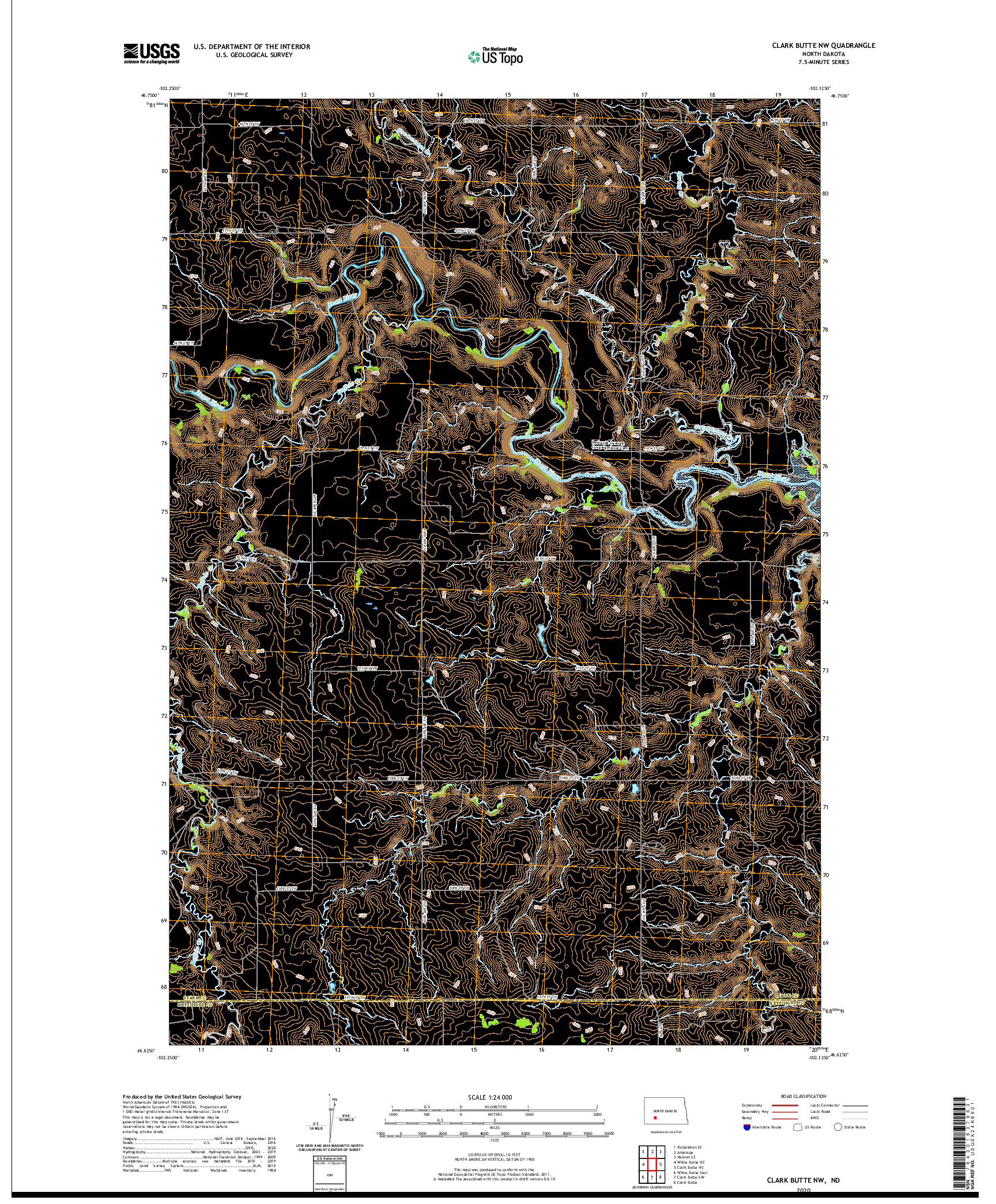 USGS US TOPO 7.5-MINUTE MAP FOR CLARK BUTTE NW, ND 2020