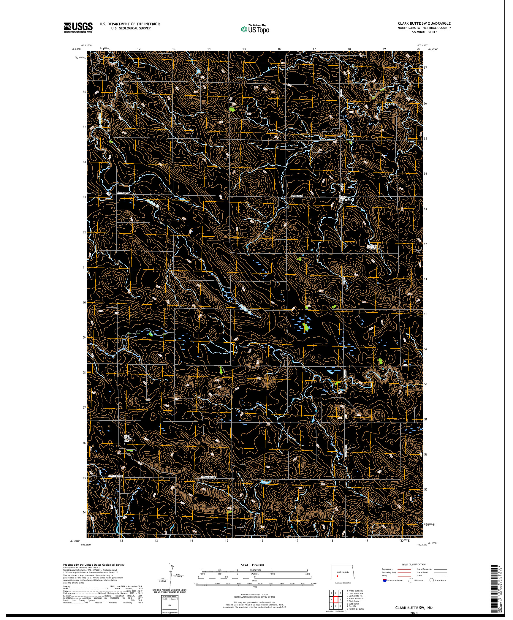 USGS US TOPO 7.5-MINUTE MAP FOR CLARK BUTTE SW, ND 2020