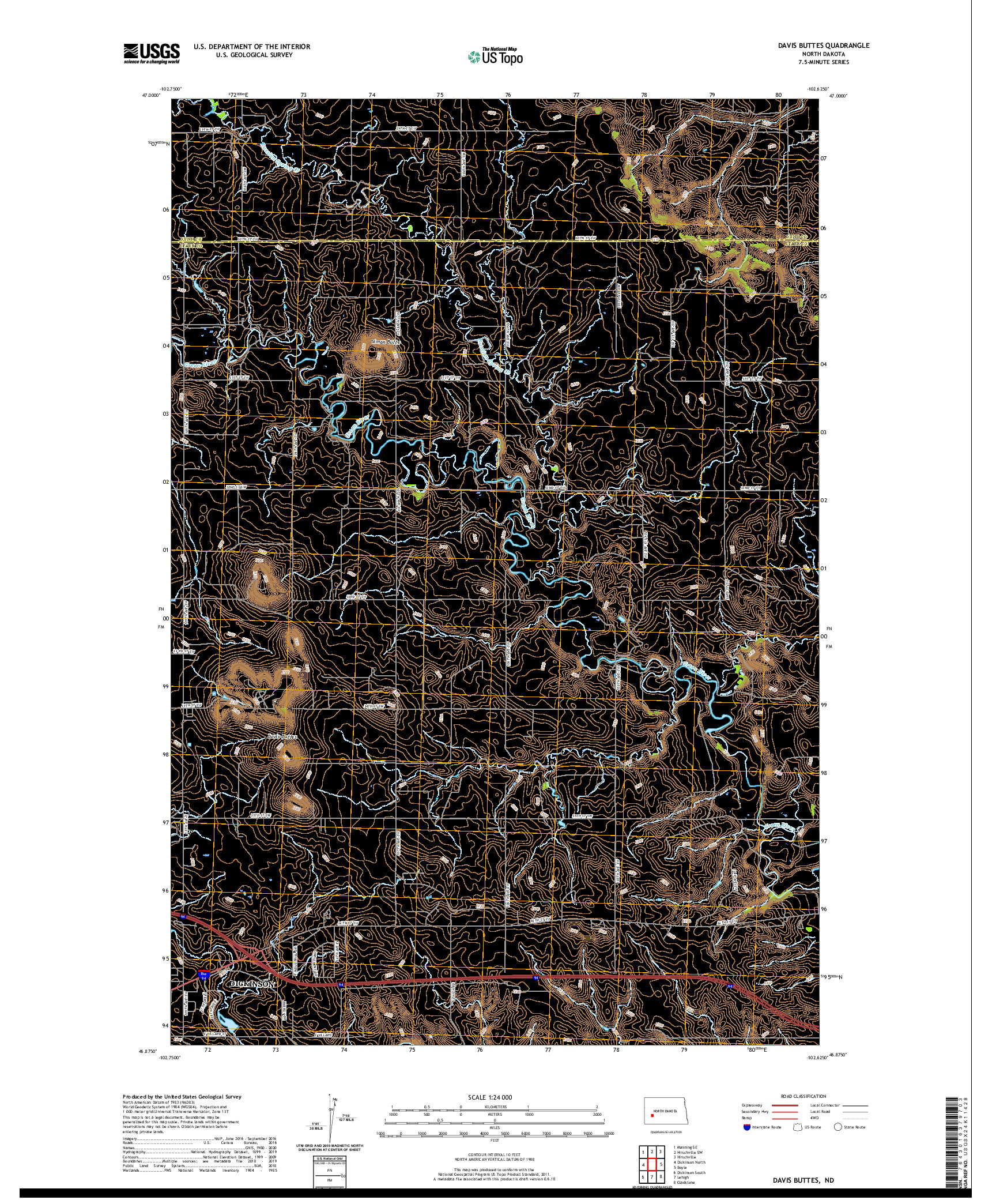 USGS US TOPO 7.5-MINUTE MAP FOR DAVIS BUTTES, ND 2020