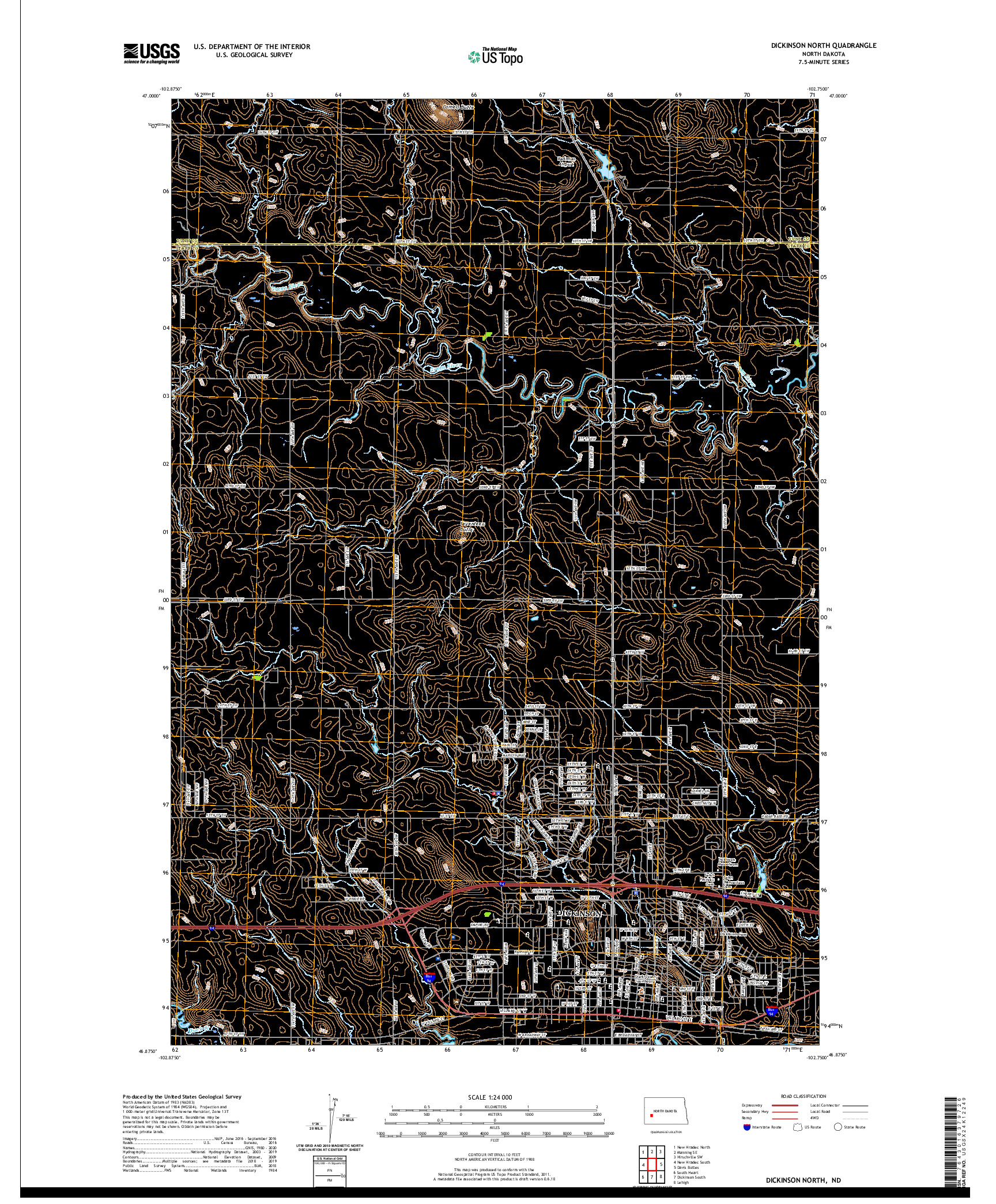 USGS US TOPO 7.5-MINUTE MAP FOR DICKINSON NORTH, ND 2020