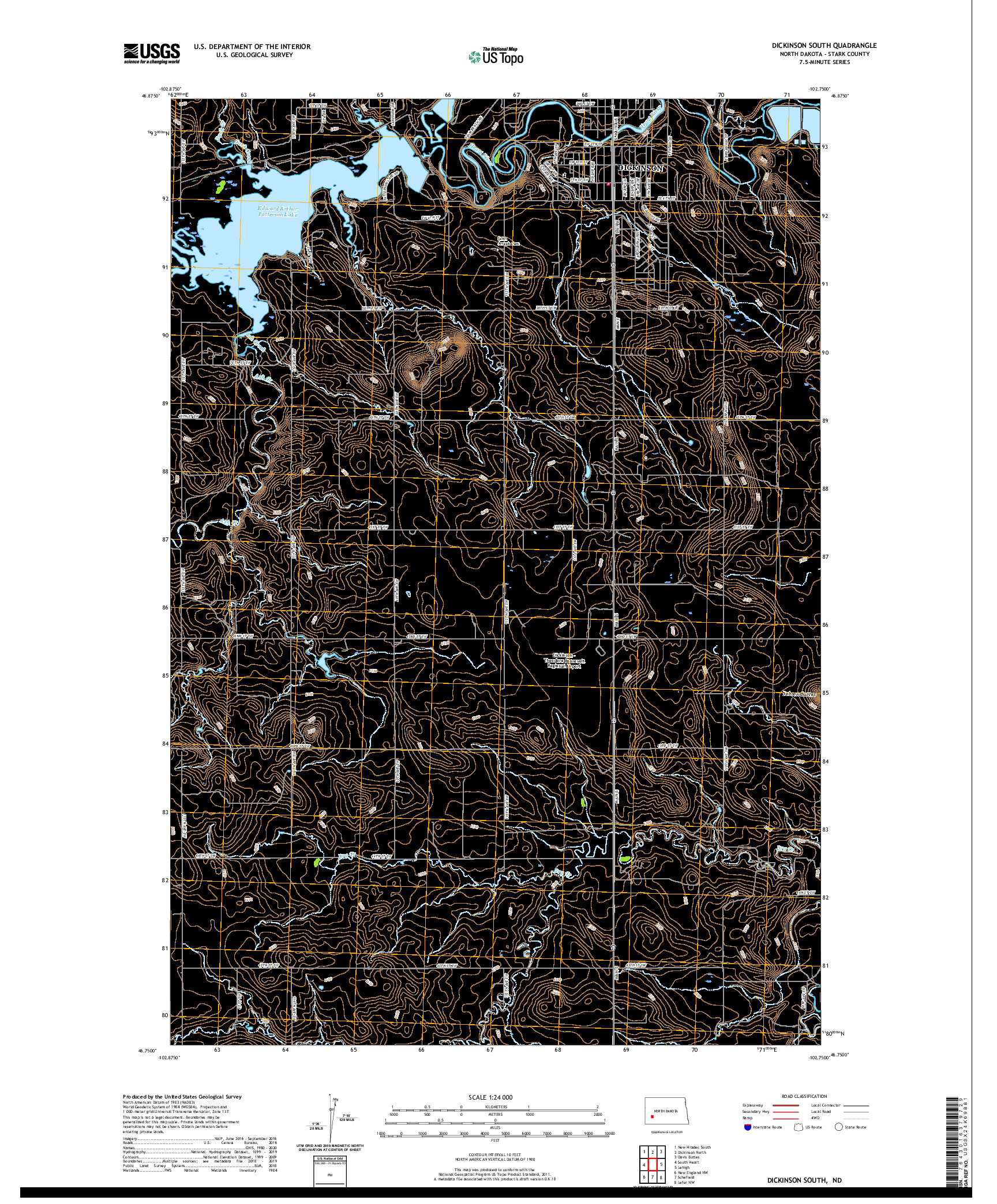 USGS US TOPO 7.5-MINUTE MAP FOR DICKINSON SOUTH, ND 2020