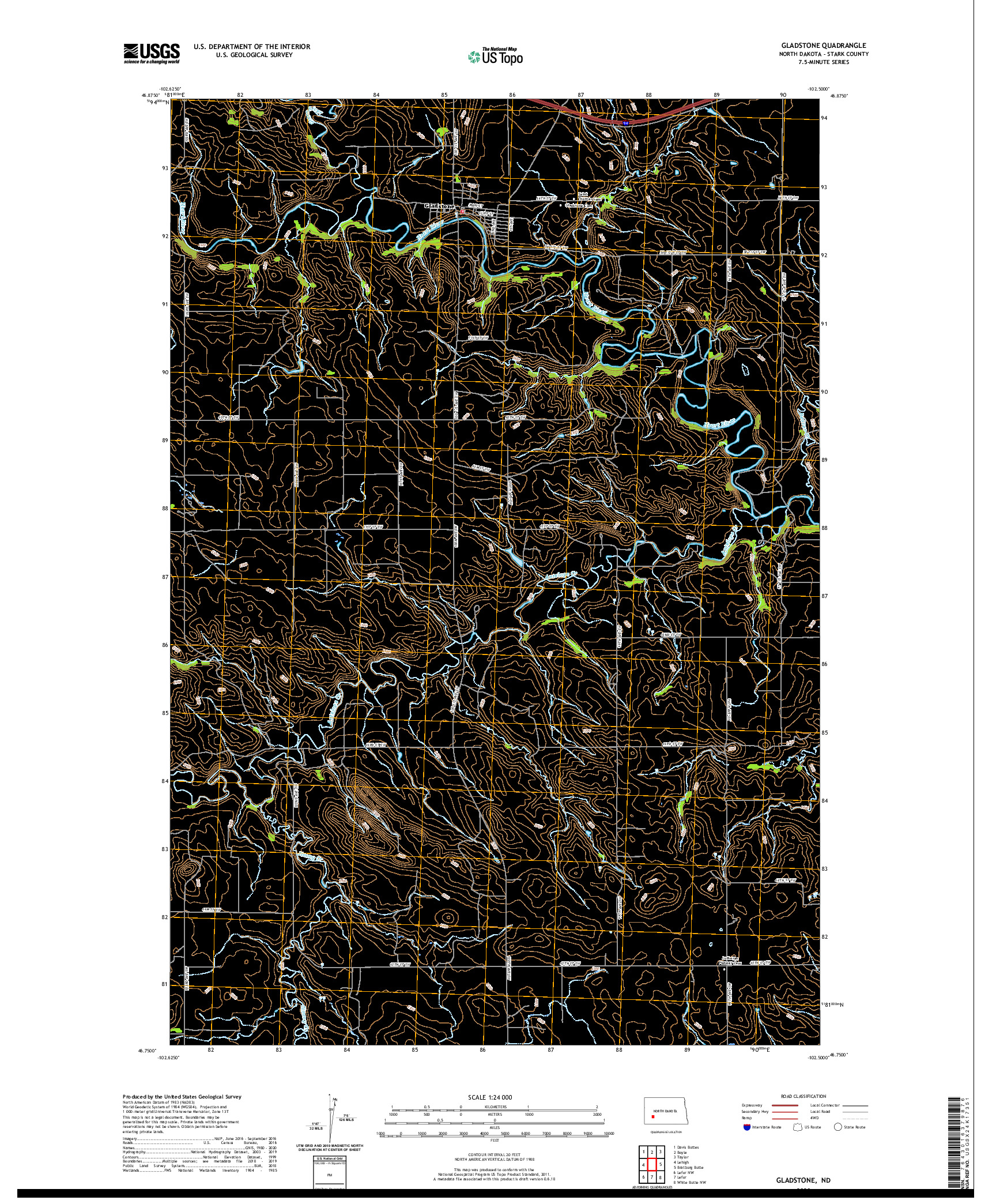 USGS US TOPO 7.5-MINUTE MAP FOR GLADSTONE, ND 2020
