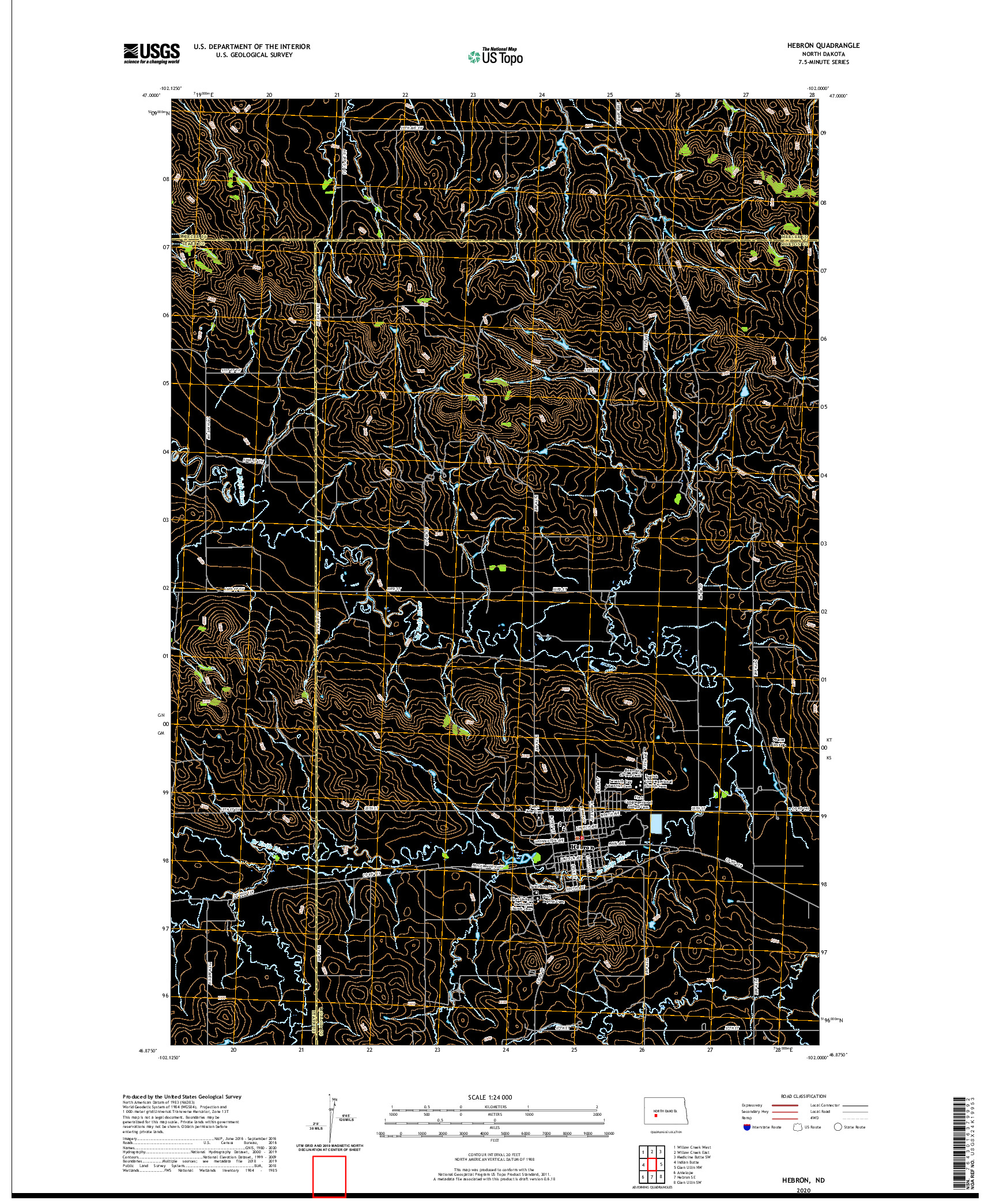 USGS US TOPO 7.5-MINUTE MAP FOR HEBRON, ND 2020