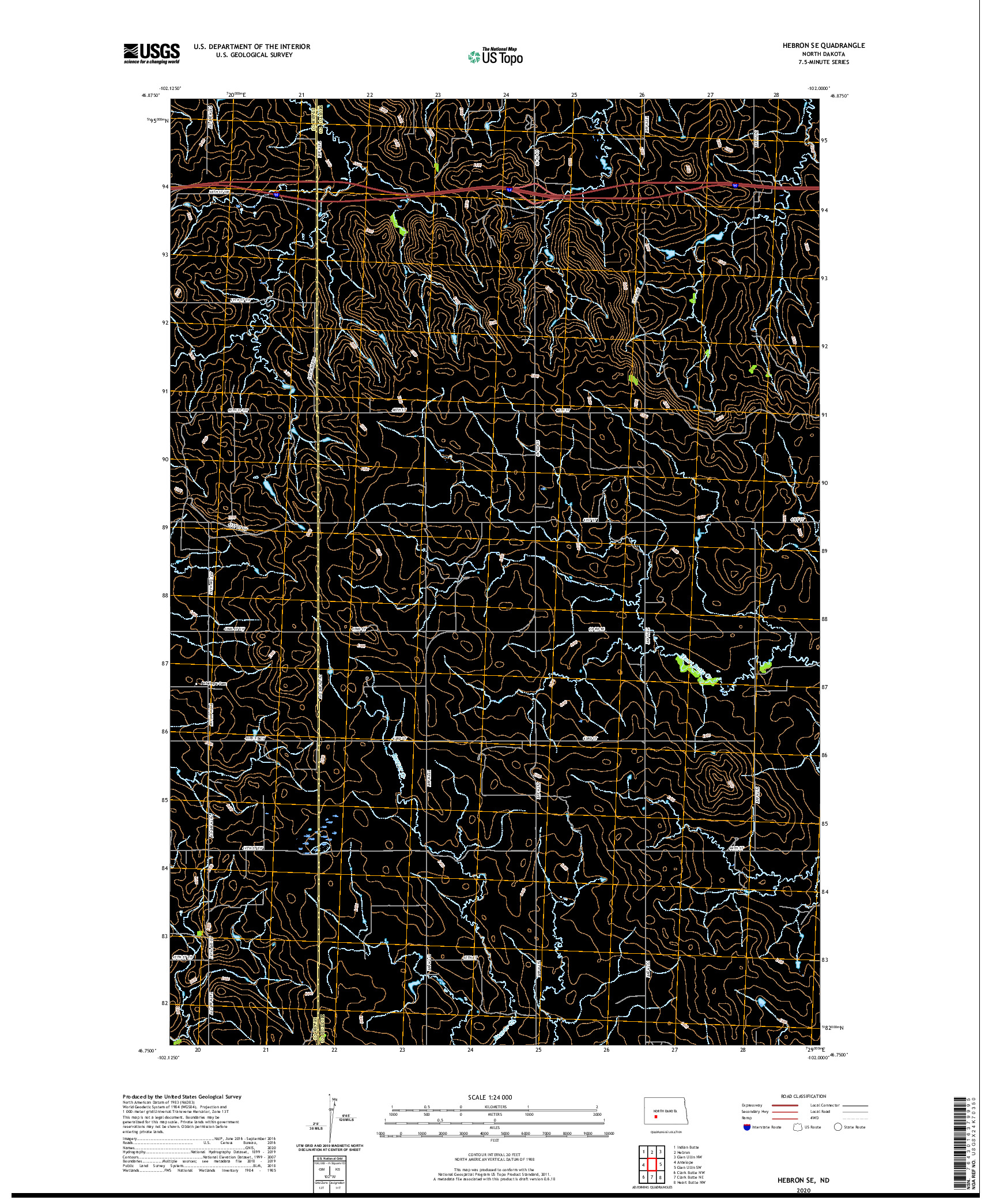 USGS US TOPO 7.5-MINUTE MAP FOR HEBRON SE, ND 2020