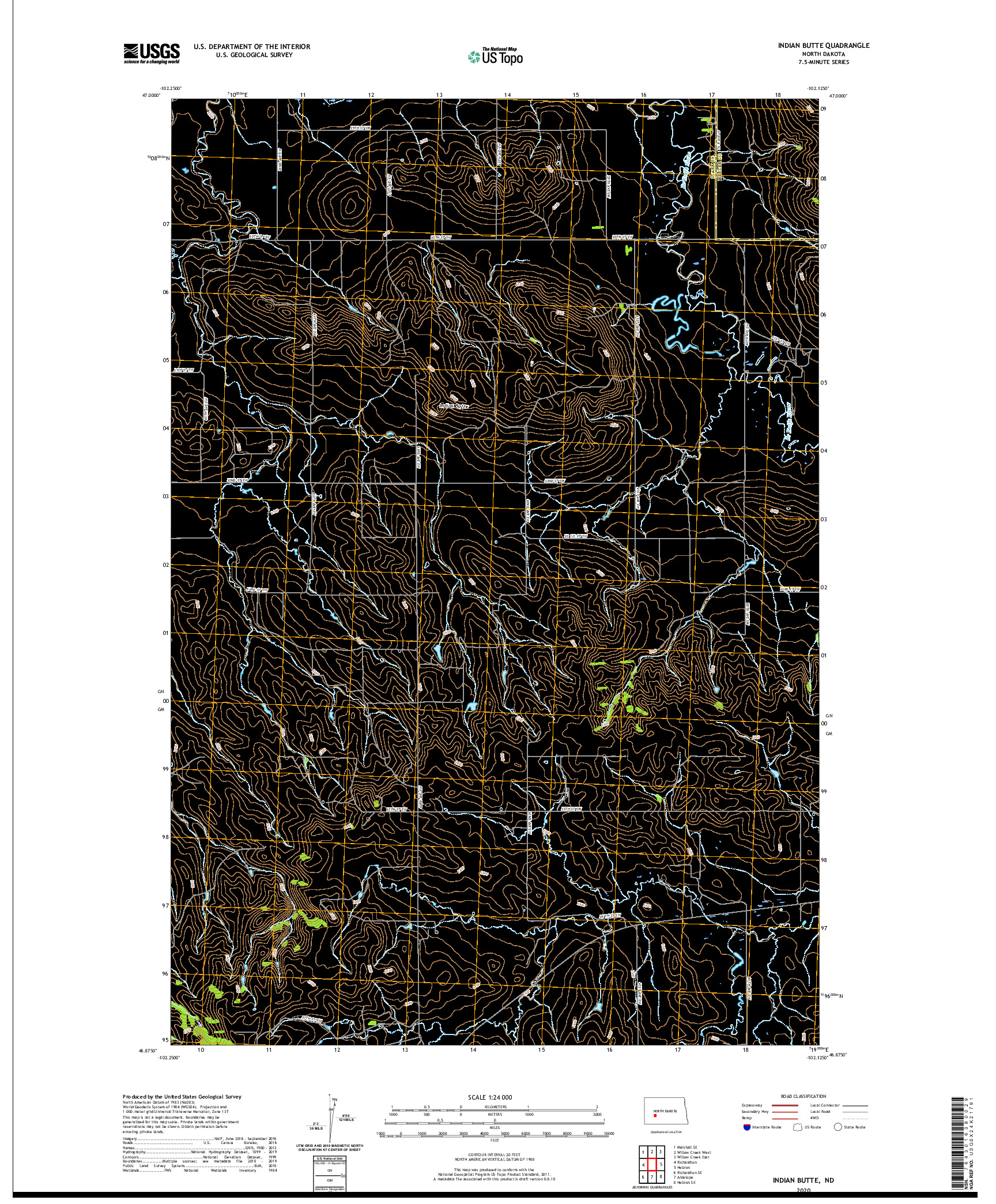 USGS US TOPO 7.5-MINUTE MAP FOR INDIAN BUTTE, ND 2020