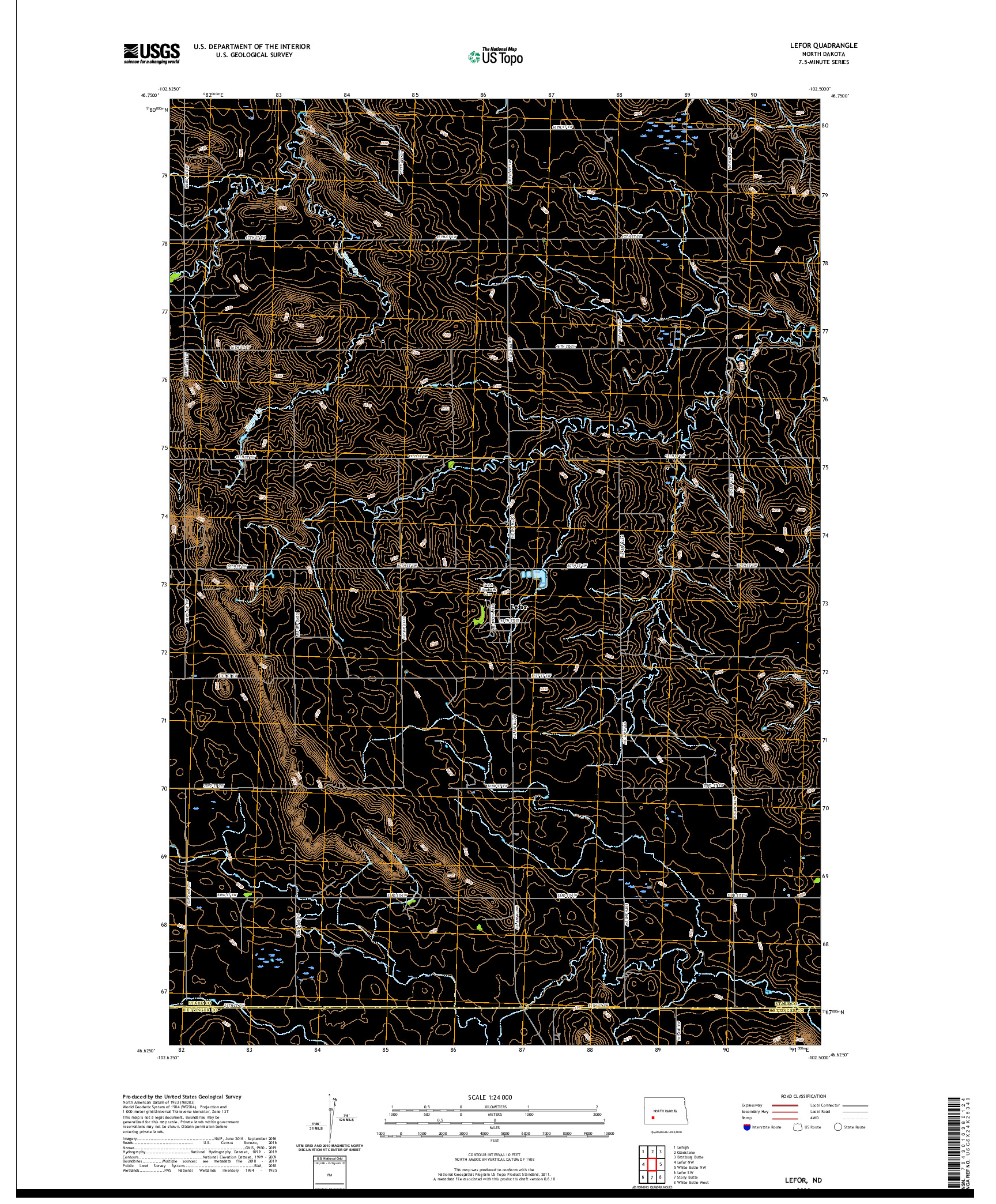 USGS US TOPO 7.5-MINUTE MAP FOR LEFOR, ND 2020