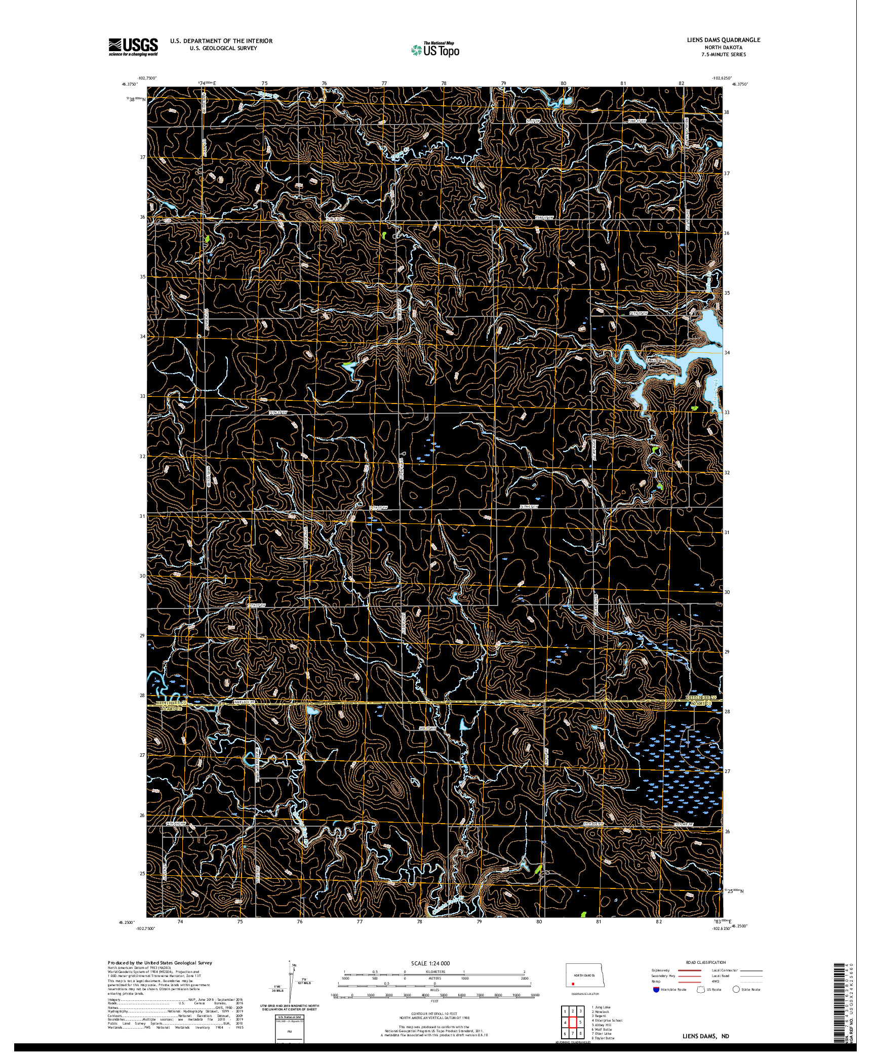 USGS US TOPO 7.5-MINUTE MAP FOR LIENS DAMS, ND 2020