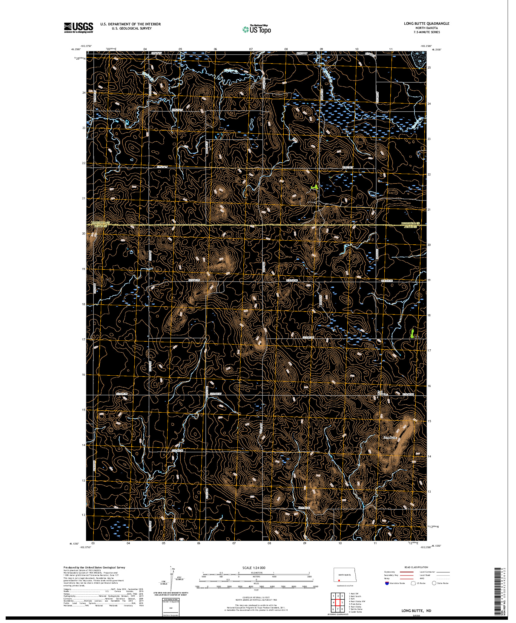 USGS US TOPO 7.5-MINUTE MAP FOR LONG BUTTE, ND 2020