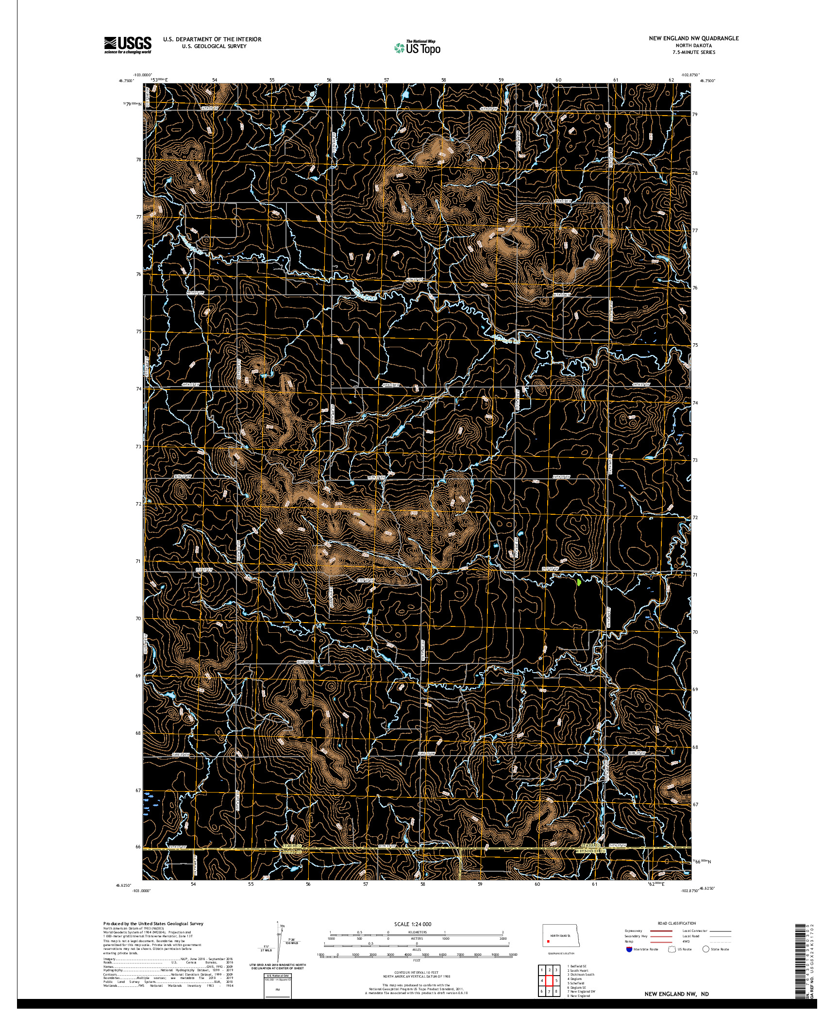 USGS US TOPO 7.5-MINUTE MAP FOR NEW ENGLAND NW, ND 2020