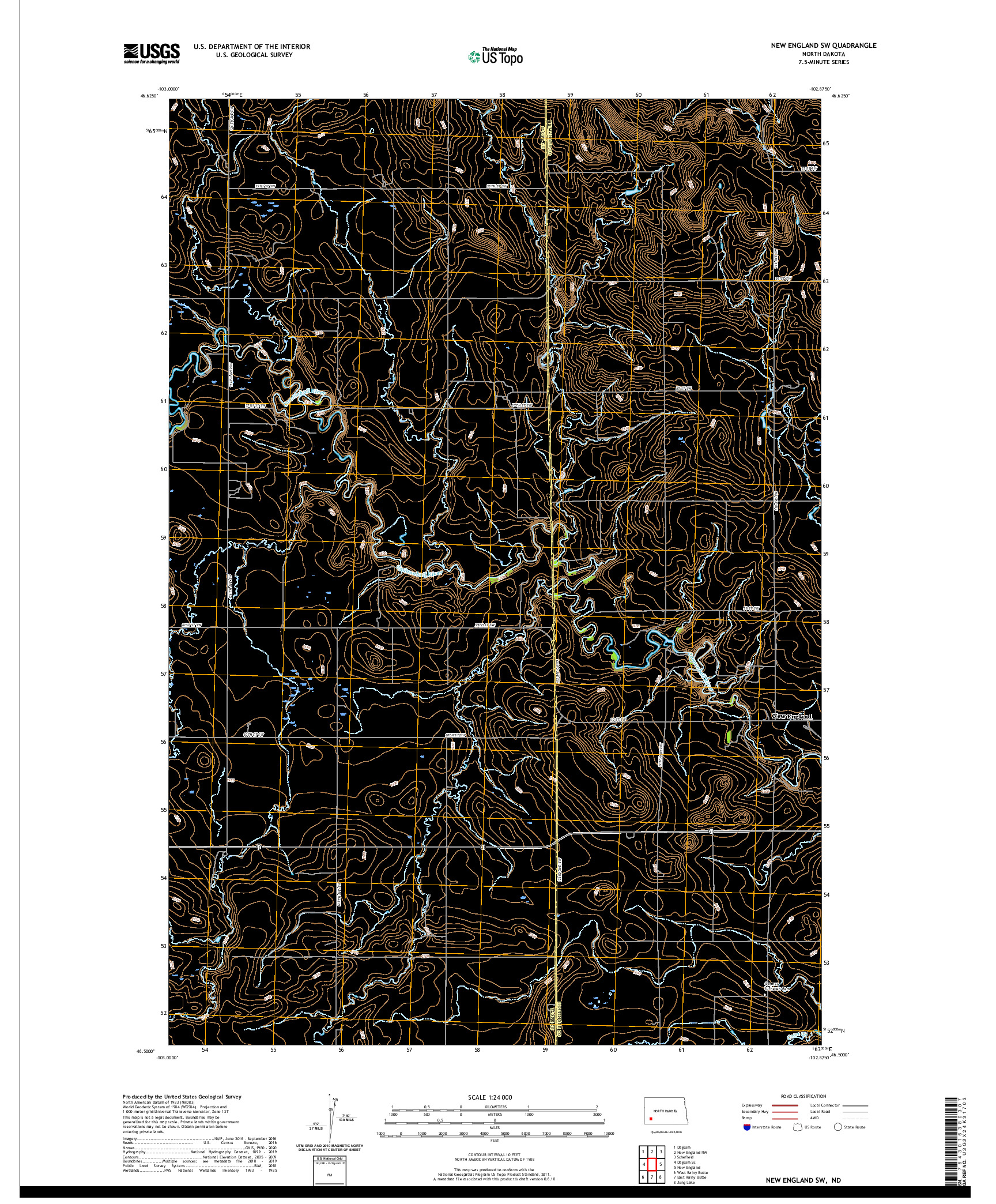 USGS US TOPO 7.5-MINUTE MAP FOR NEW ENGLAND SW, ND 2020