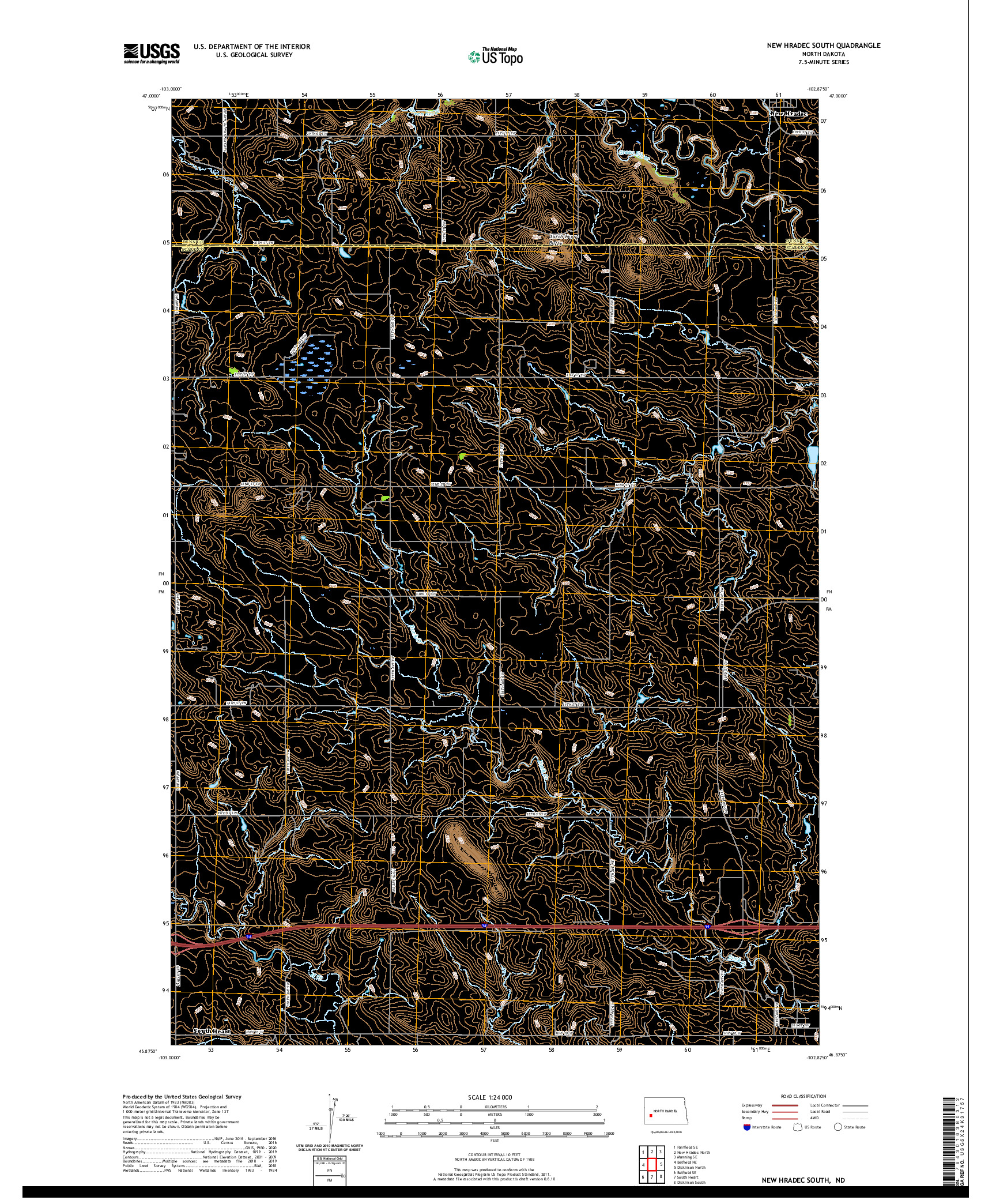 USGS US TOPO 7.5-MINUTE MAP FOR NEW HRADEC SOUTH, ND 2020