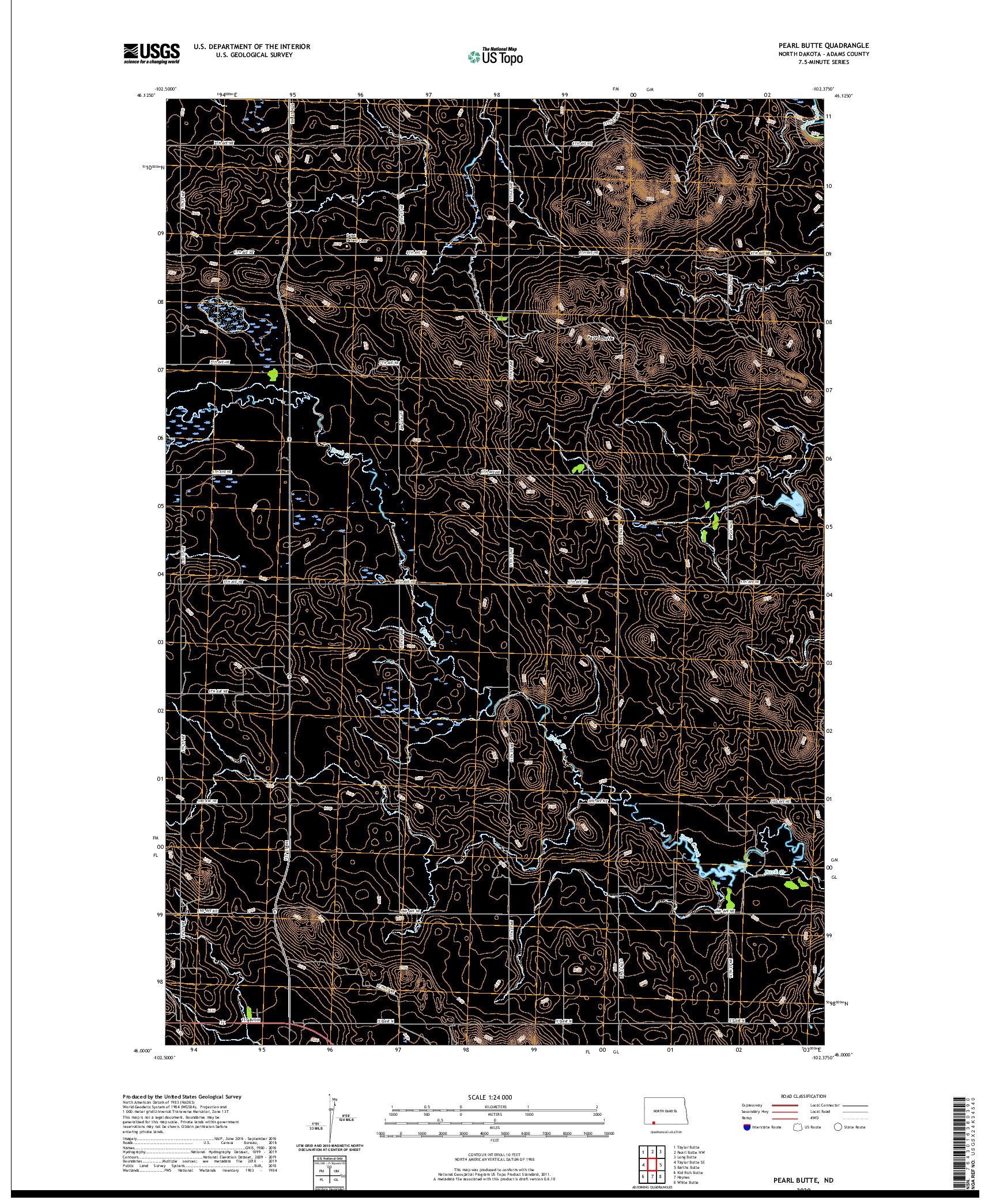 USGS US TOPO 7.5-MINUTE MAP FOR PEARL BUTTE, ND 2020