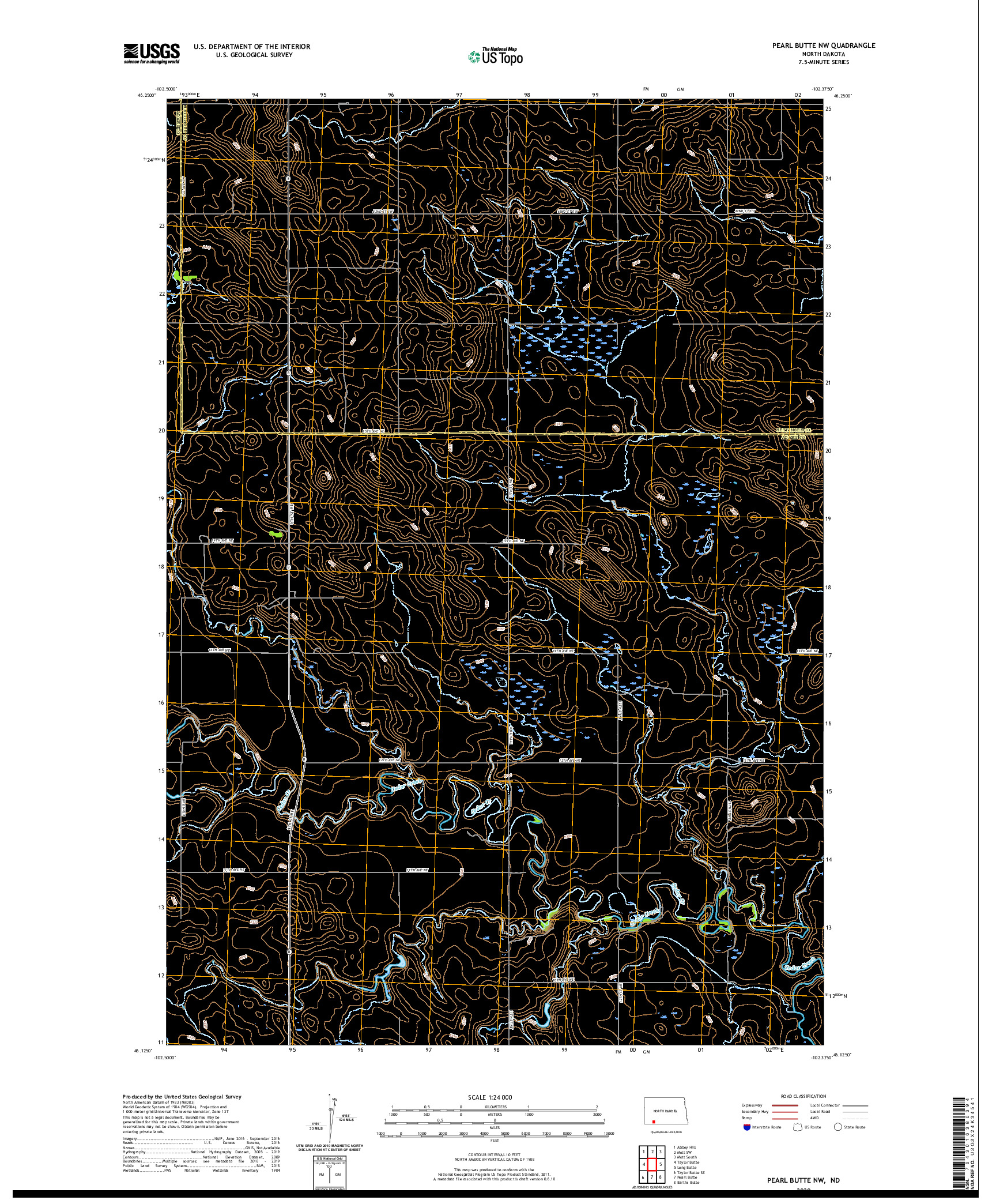 USGS US TOPO 7.5-MINUTE MAP FOR PEARL BUTTE NW, ND 2020