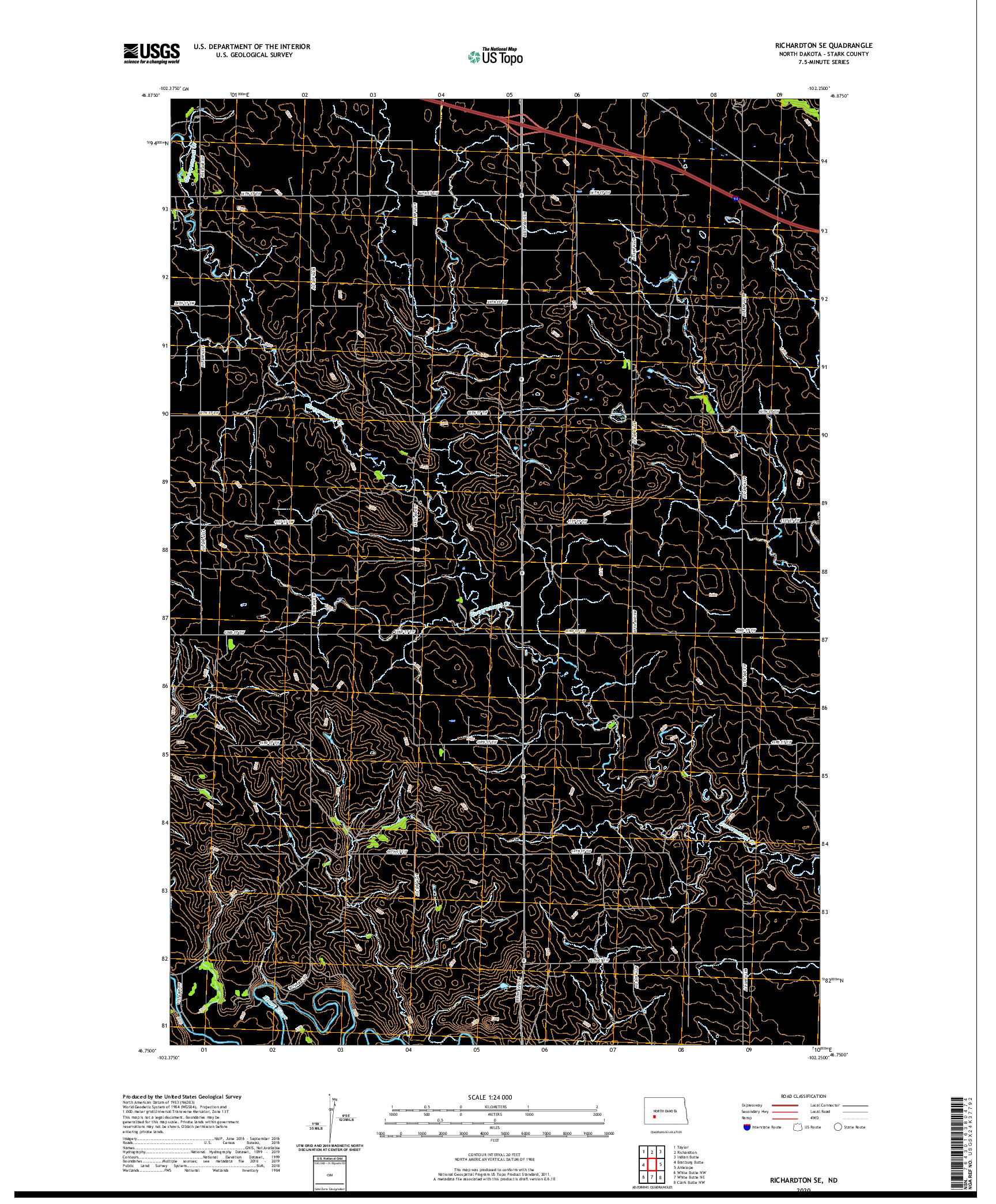 USGS US TOPO 7.5-MINUTE MAP FOR RICHARDTON SE, ND 2020