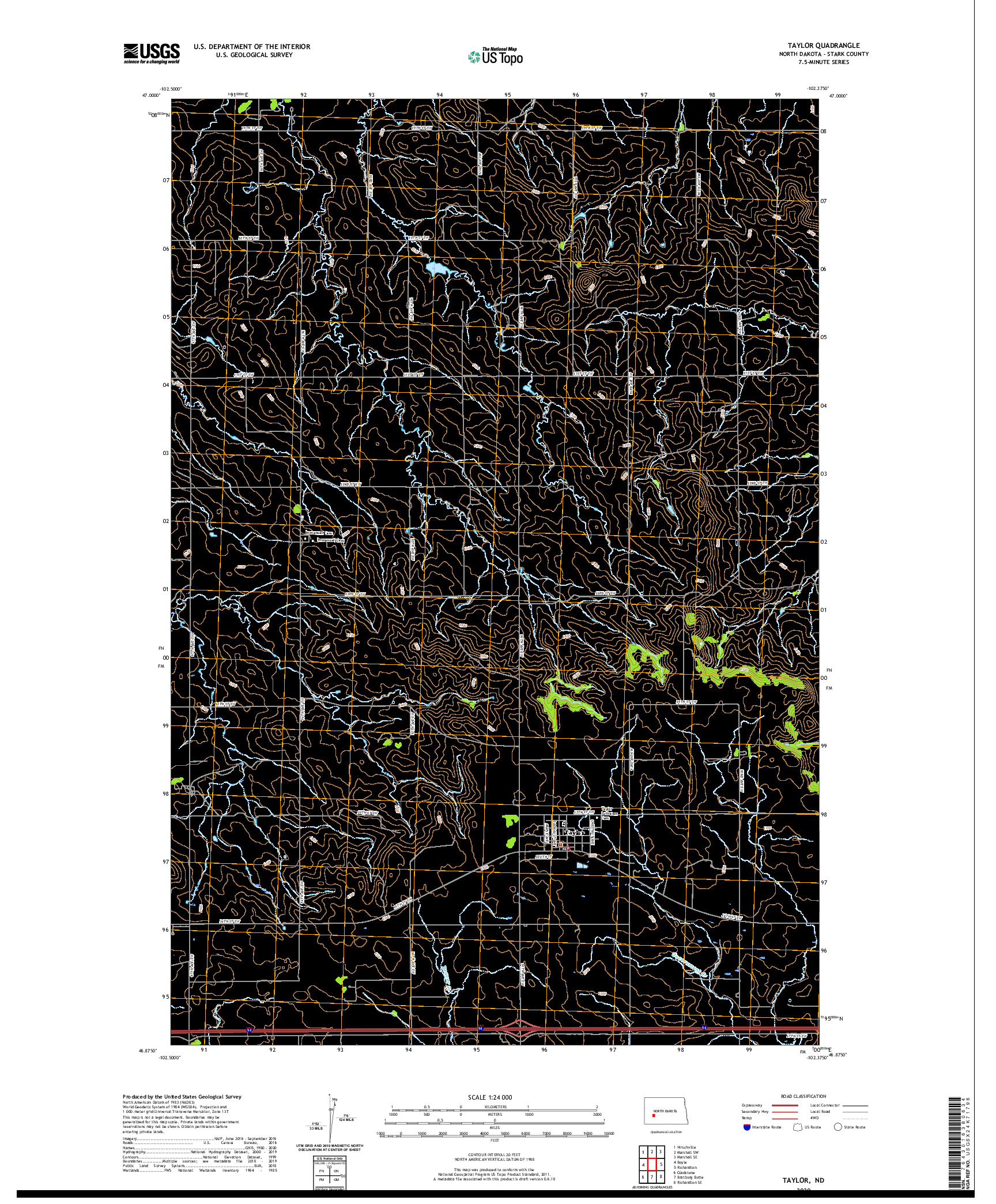 USGS US TOPO 7.5-MINUTE MAP FOR TAYLOR, ND 2020