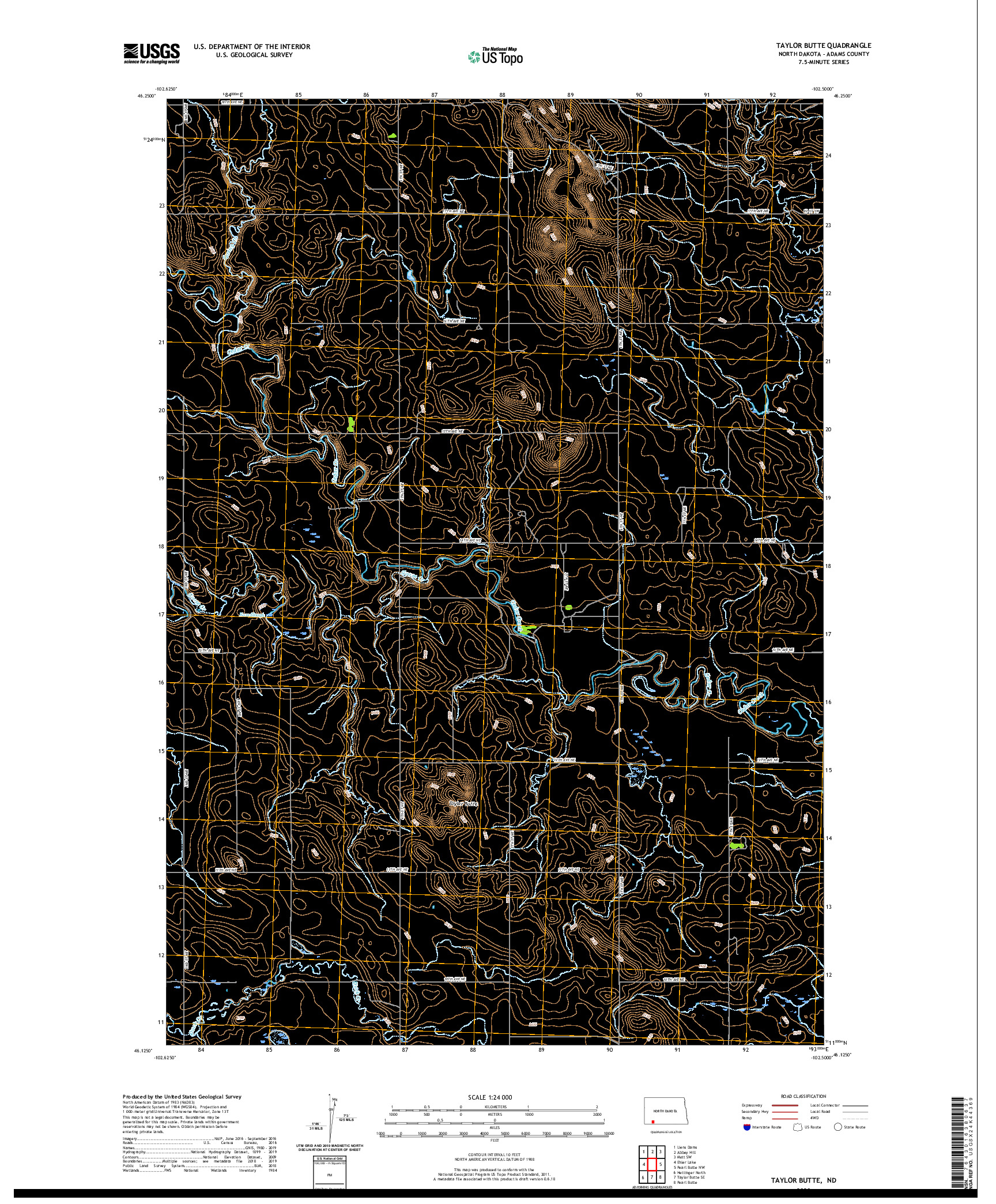 USGS US TOPO 7.5-MINUTE MAP FOR TAYLOR BUTTE, ND 2020