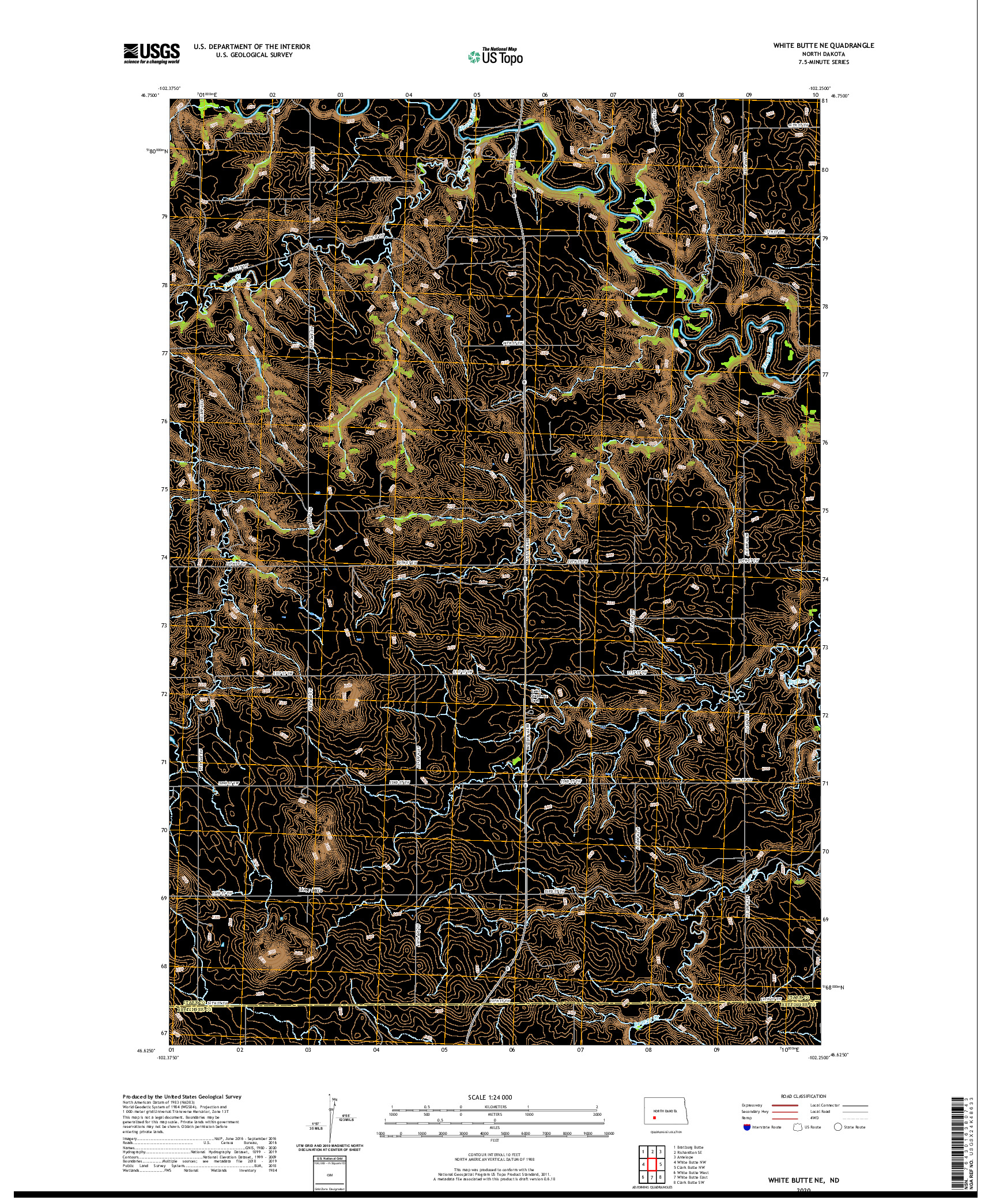 USGS US TOPO 7.5-MINUTE MAP FOR WHITE BUTTE NE, ND 2020