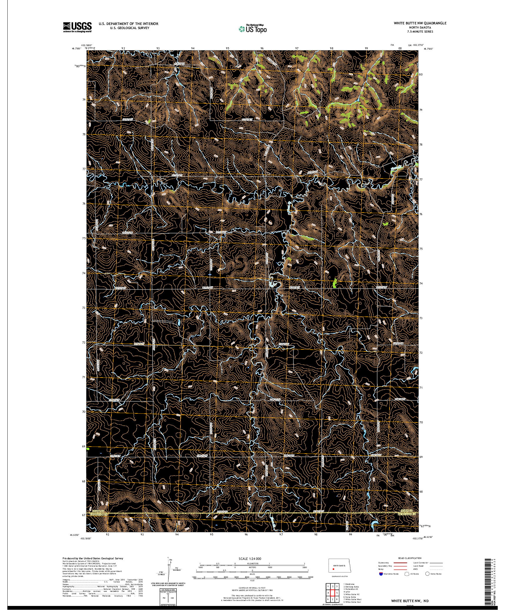 USGS US TOPO 7.5-MINUTE MAP FOR WHITE BUTTE NW, ND 2020