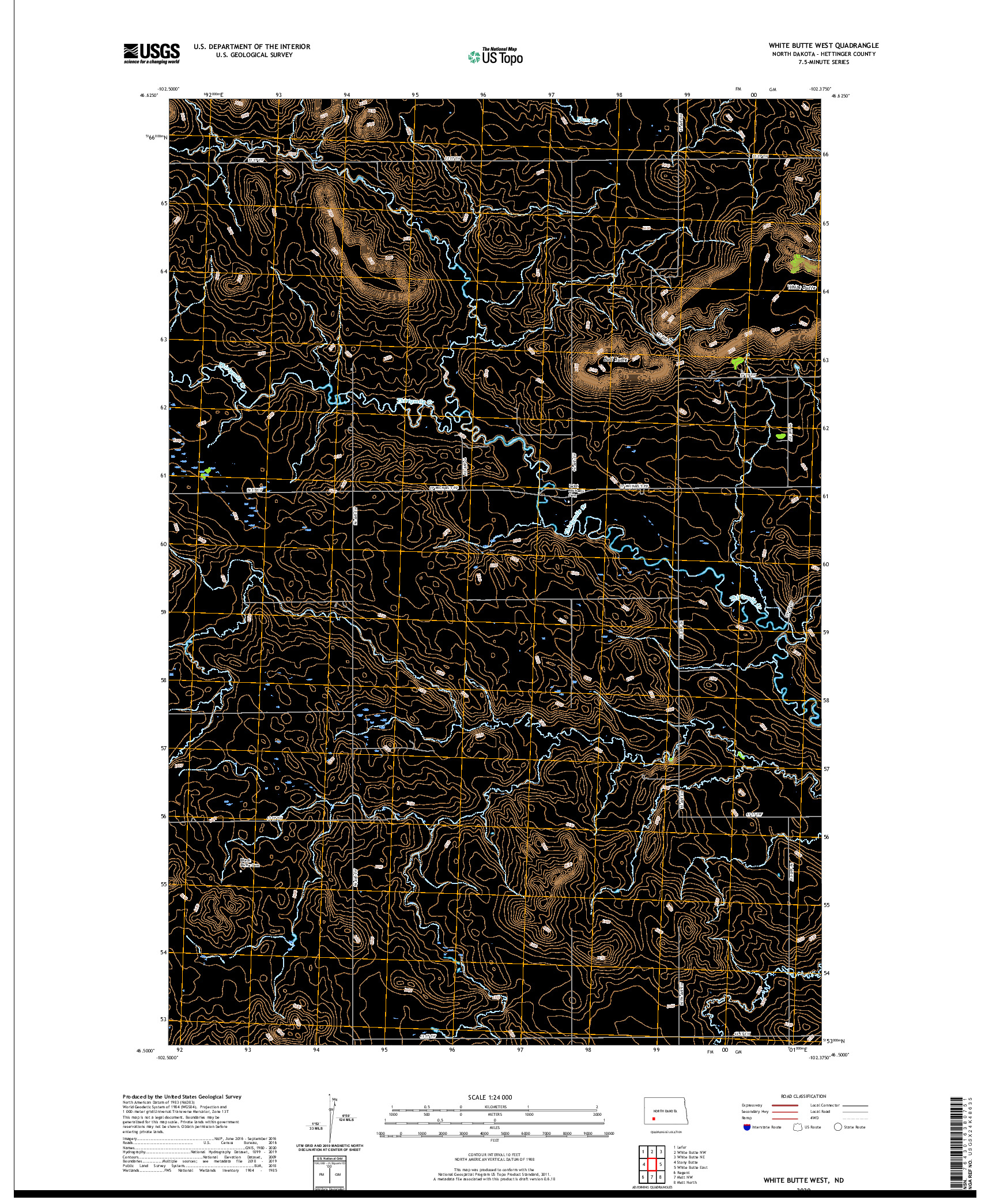 USGS US TOPO 7.5-MINUTE MAP FOR WHITE BUTTE WEST, ND 2020
