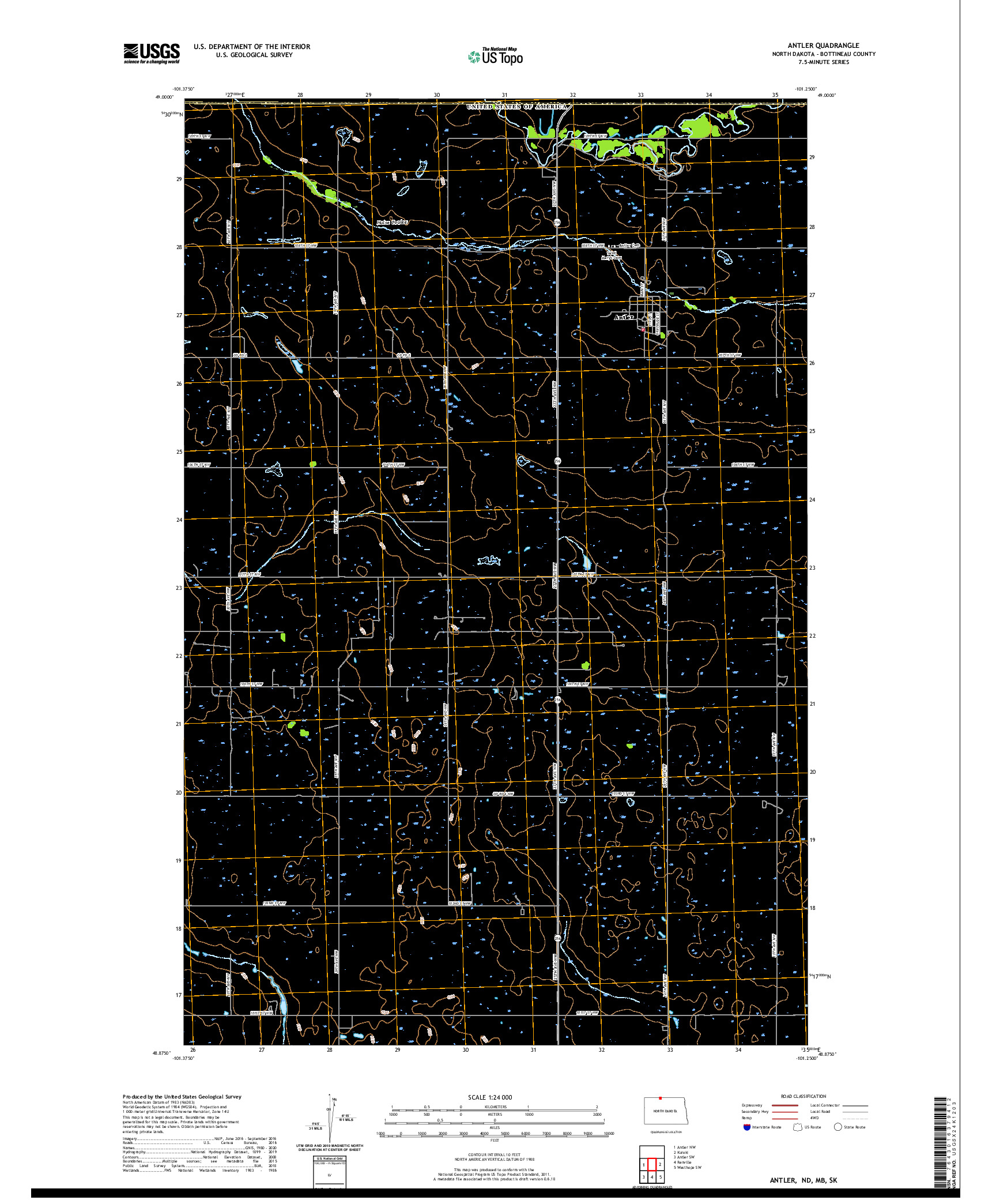USGS US TOPO 7.5-MINUTE MAP FOR ANTLER, ND,MB,SK 2020
