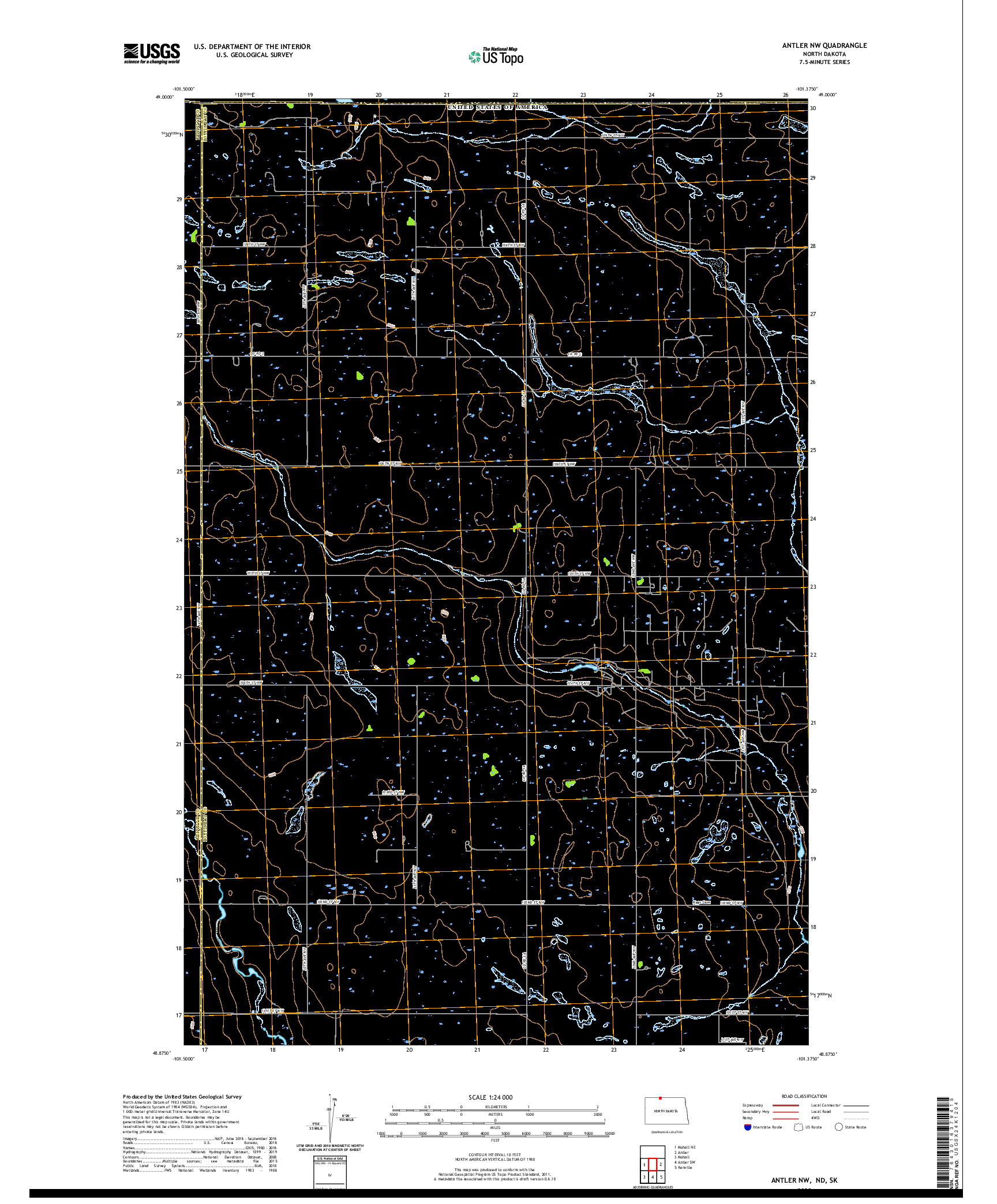USGS US TOPO 7.5-MINUTE MAP FOR ANTLER NW, ND,SK 2020