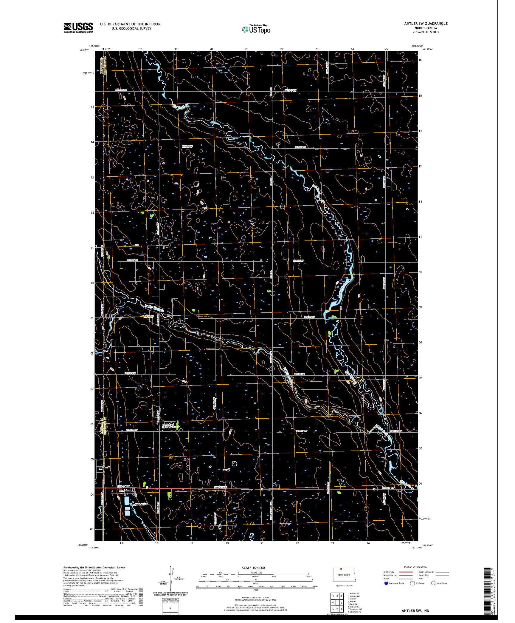 USGS US TOPO 7.5-MINUTE MAP FOR ANTLER SW, ND 2020