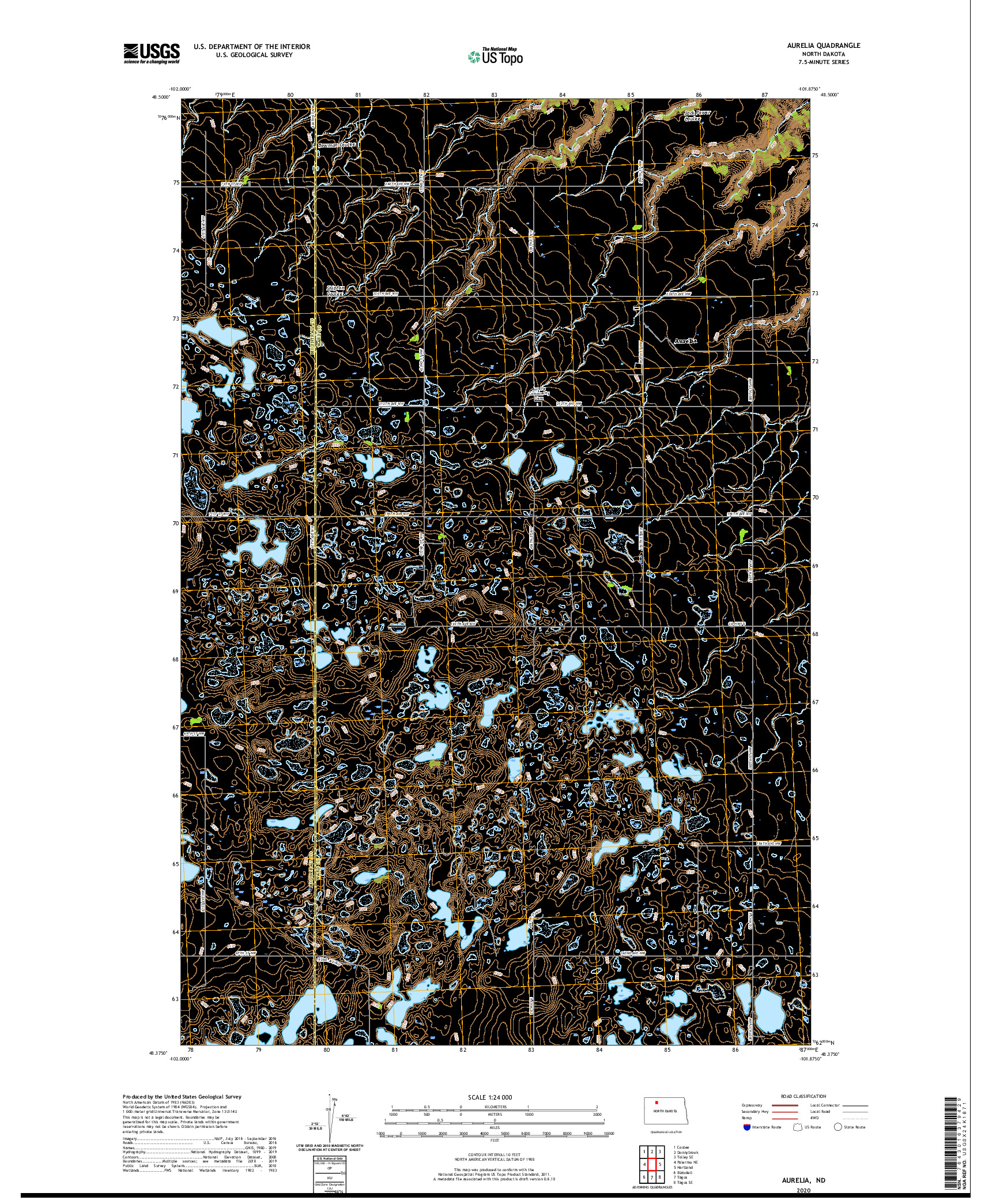 USGS US TOPO 7.5-MINUTE MAP FOR AURELIA, ND 2020