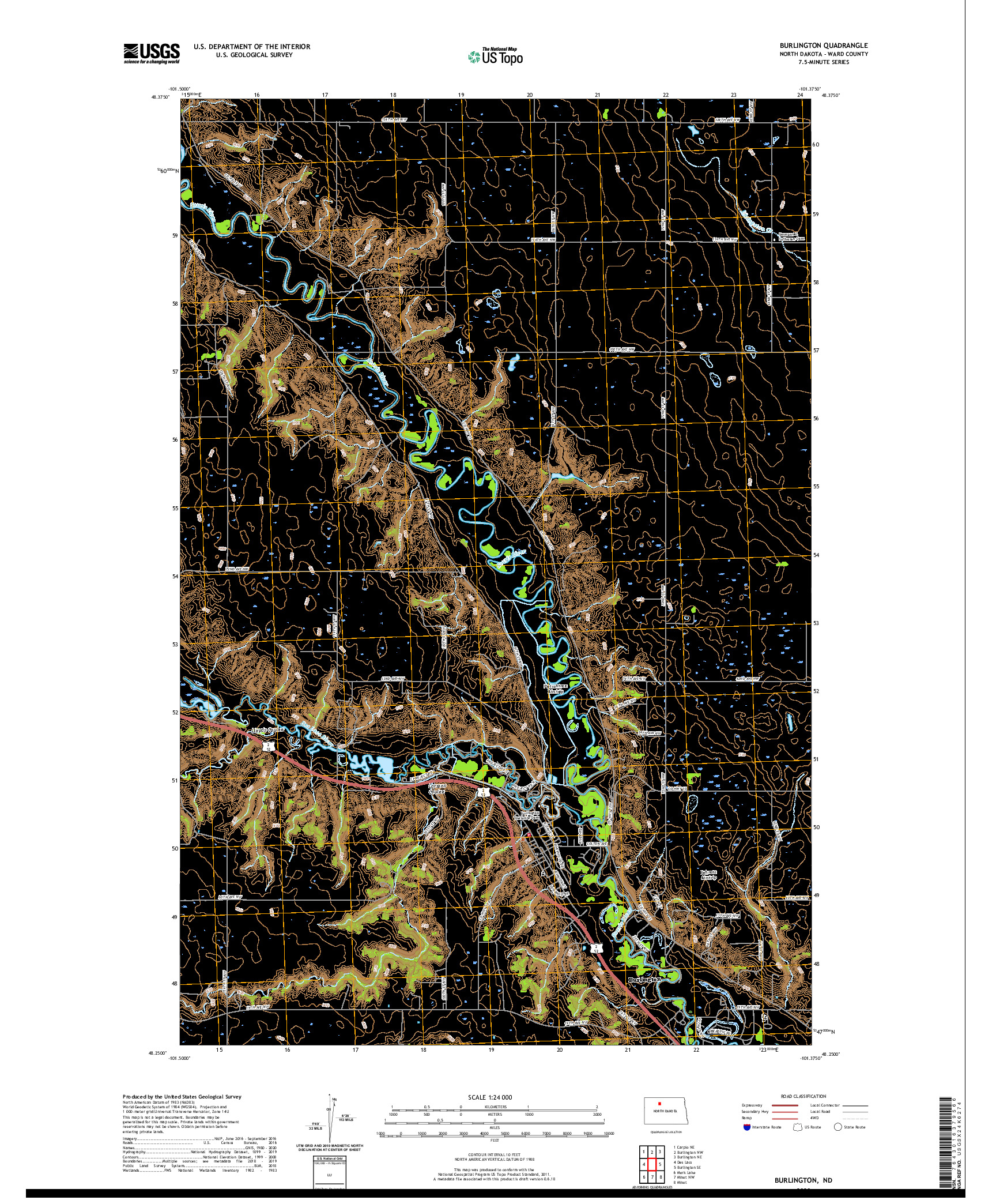 USGS US TOPO 7.5-MINUTE MAP FOR BURLINGTON, ND 2020
