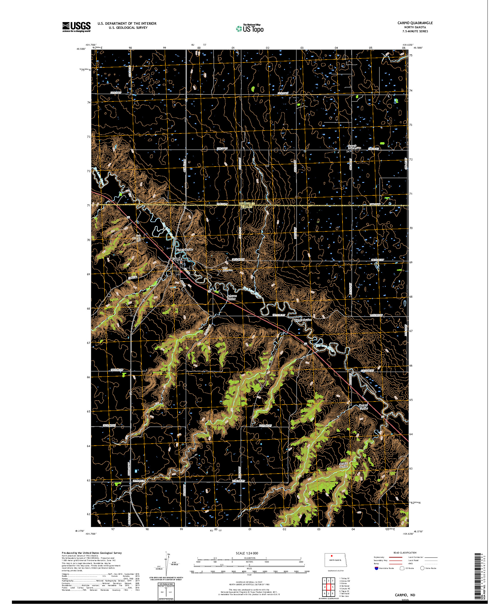 USGS US TOPO 7.5-MINUTE MAP FOR CARPIO, ND 2020