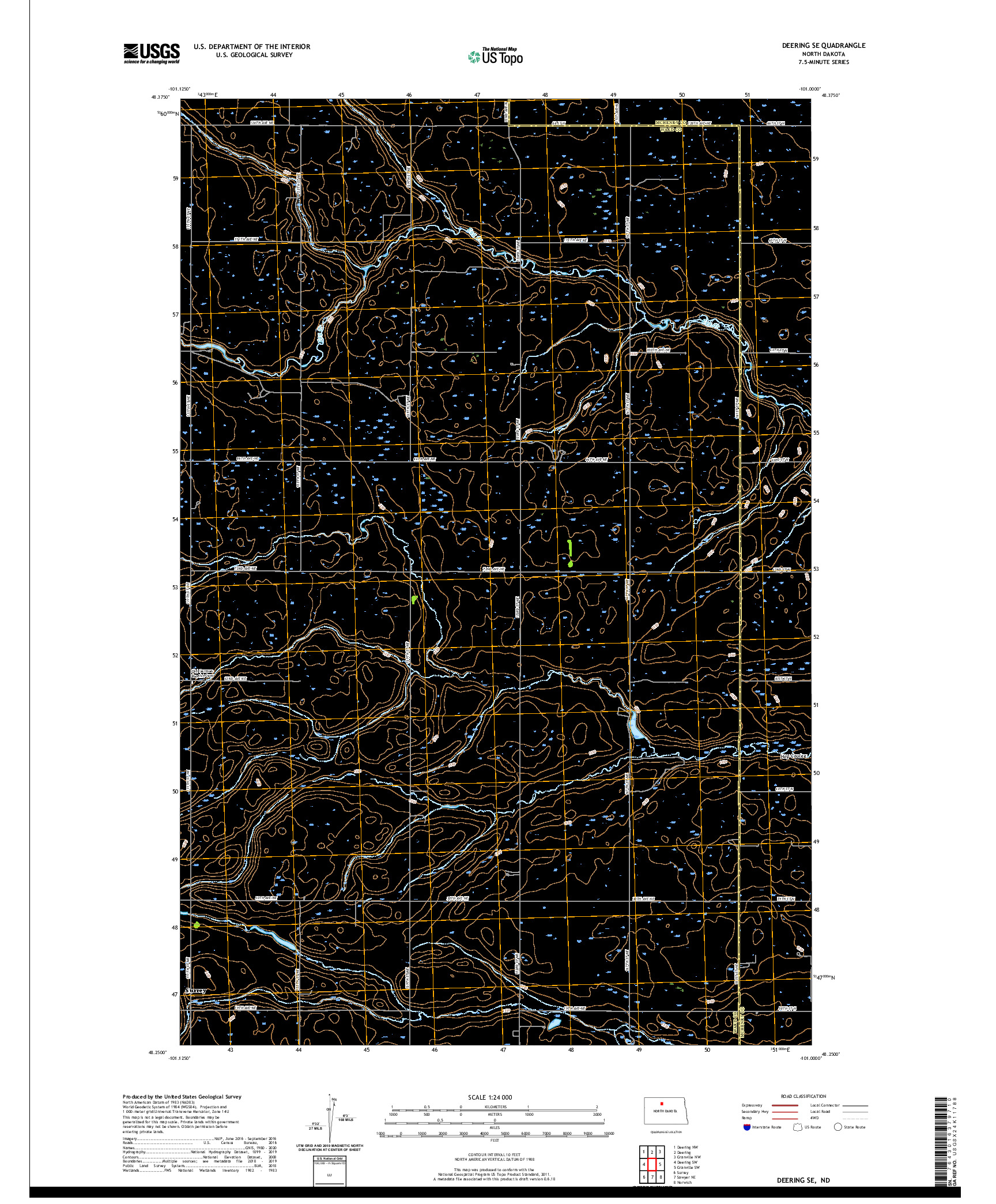 USGS US TOPO 7.5-MINUTE MAP FOR DEERING SE, ND 2020