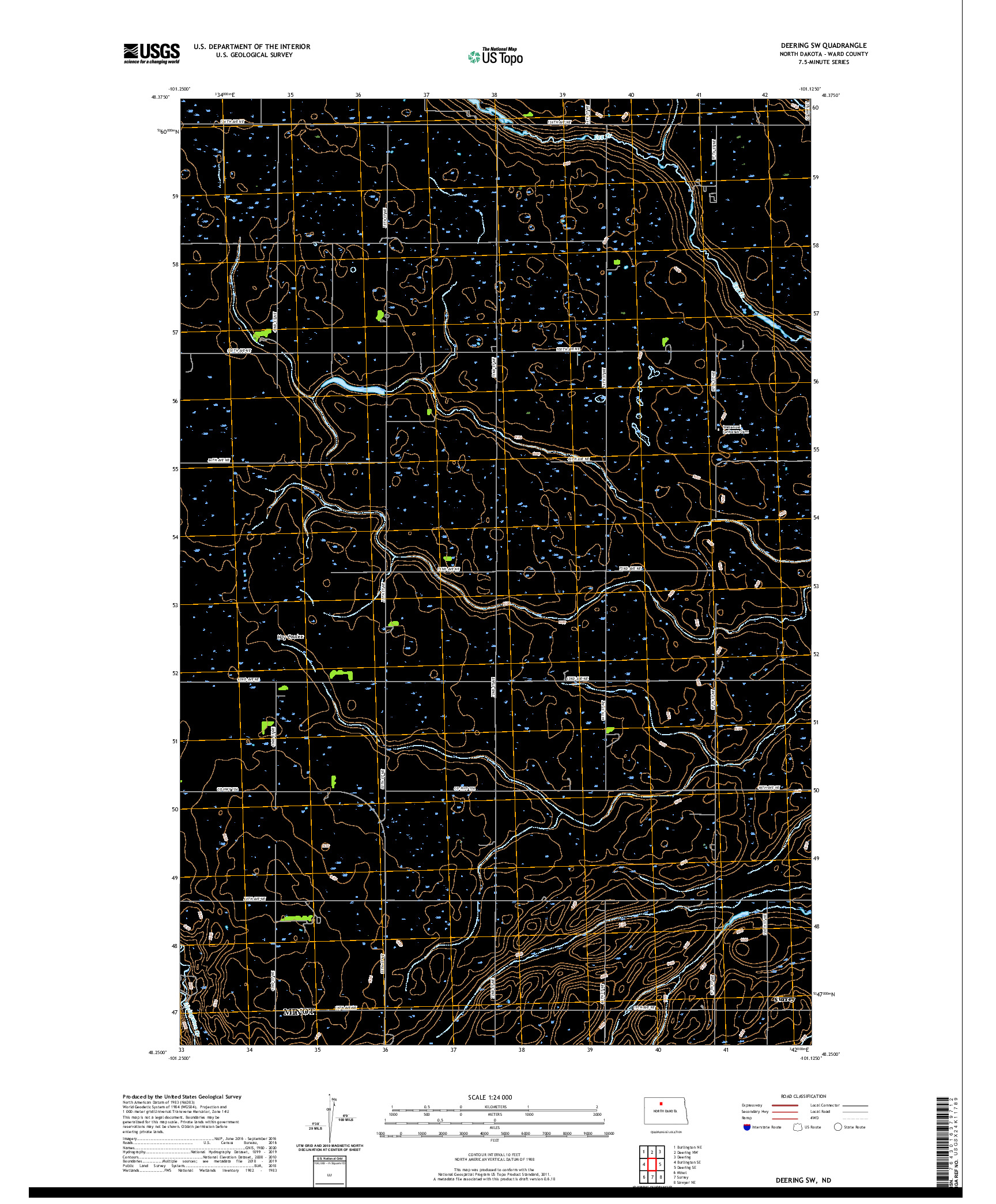 USGS US TOPO 7.5-MINUTE MAP FOR DEERING SW, ND 2020