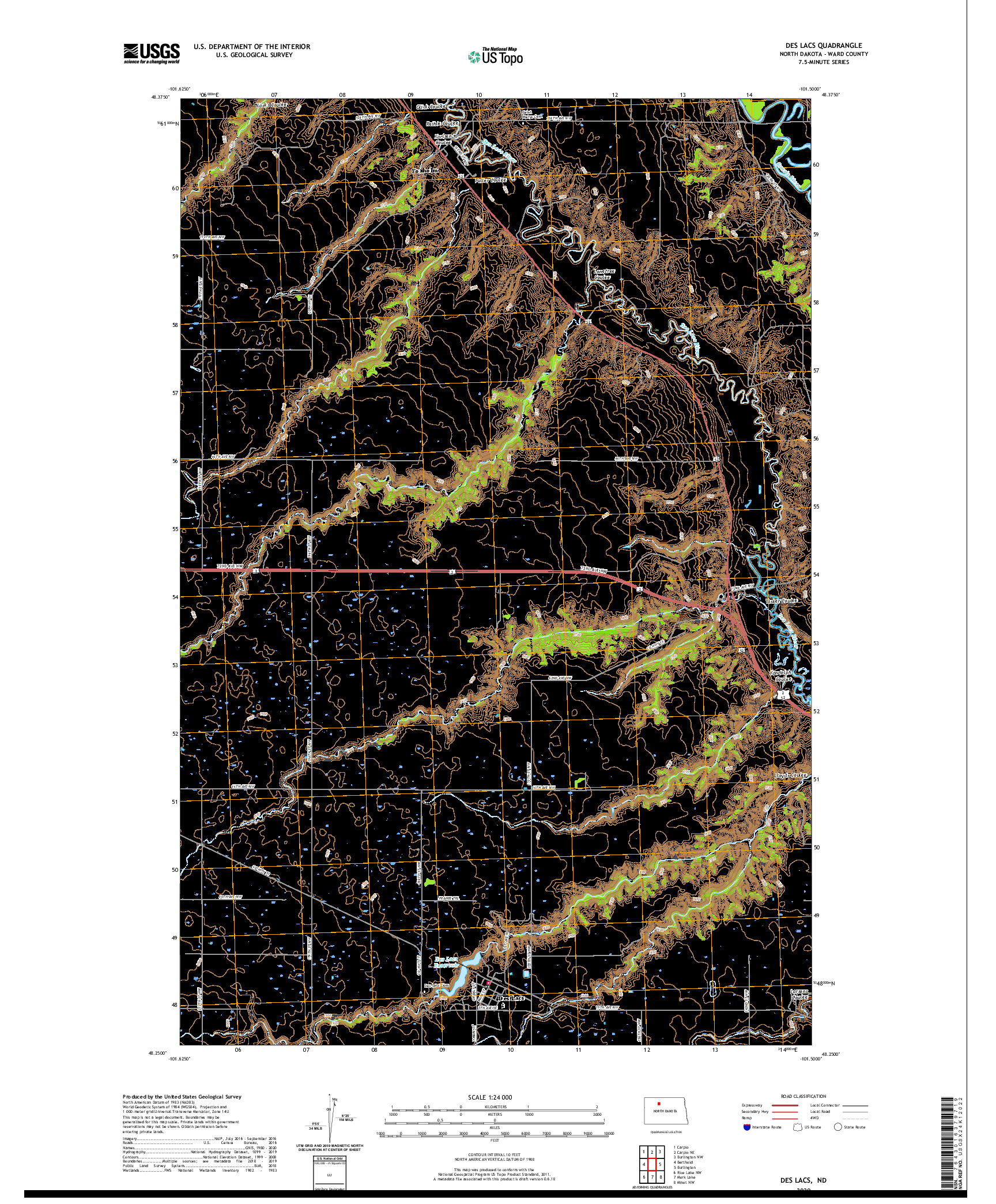USGS US TOPO 7.5-MINUTE MAP FOR DES LACS, ND 2020
