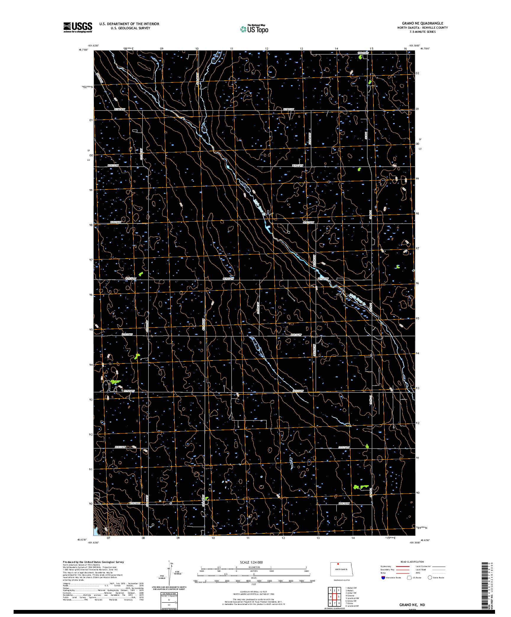 USGS US TOPO 7.5-MINUTE MAP FOR GRANO NE, ND 2020