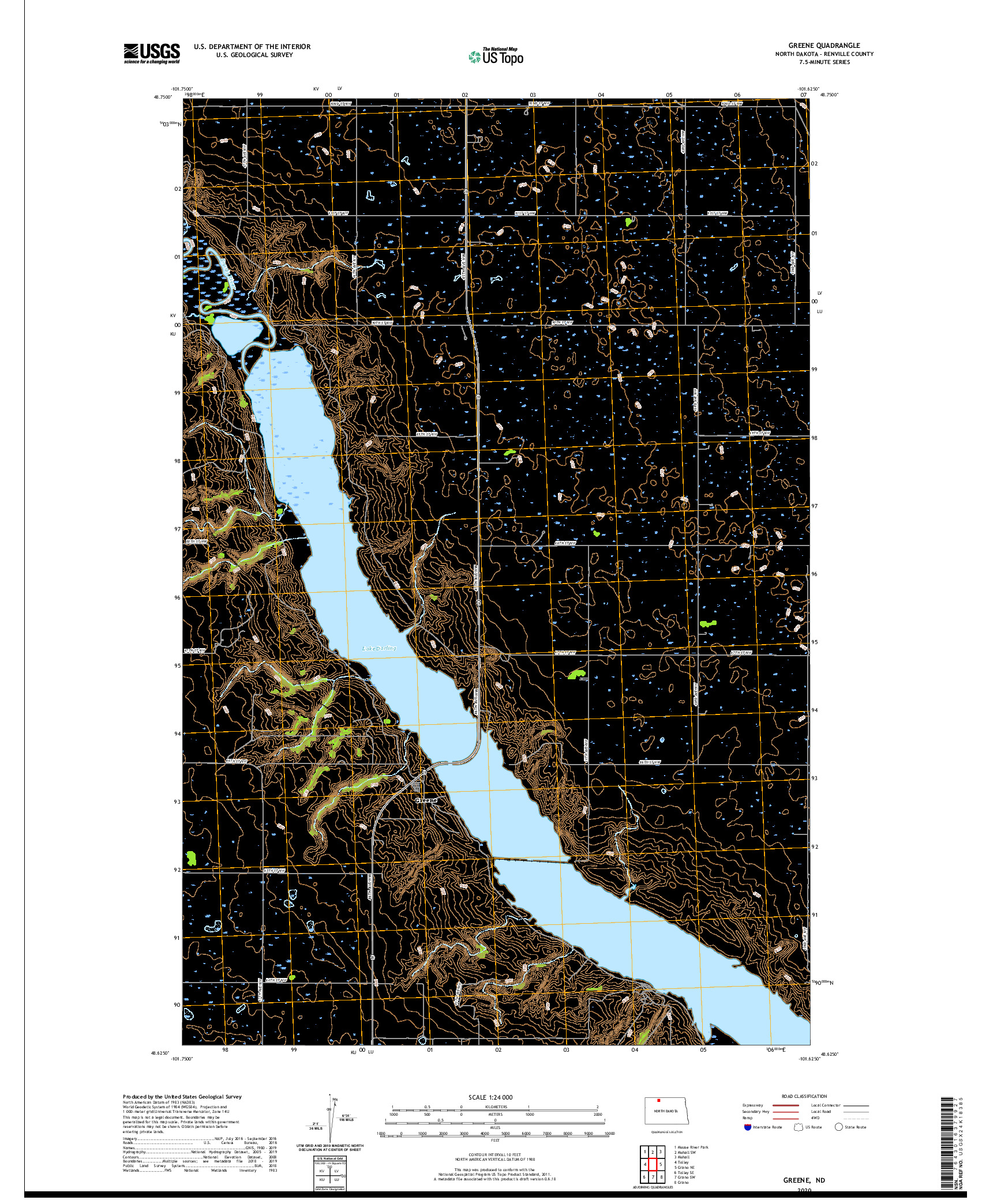 USGS US TOPO 7.5-MINUTE MAP FOR GREENE, ND 2020