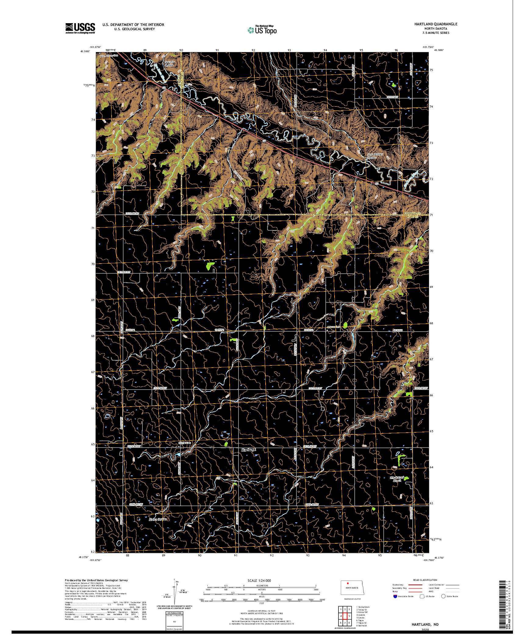 USGS US TOPO 7.5-MINUTE MAP FOR HARTLAND, ND 2020
