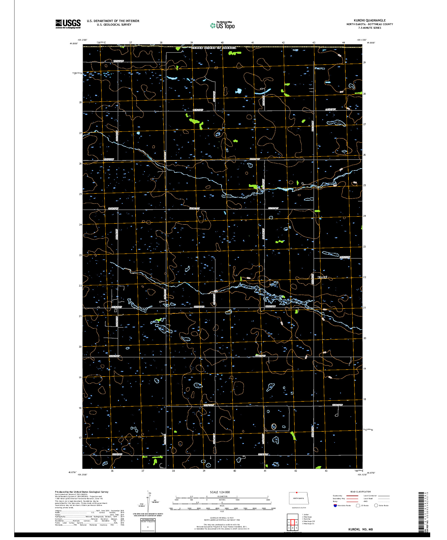USGS US TOPO 7.5-MINUTE MAP FOR KUROKI, ND,MB 2020