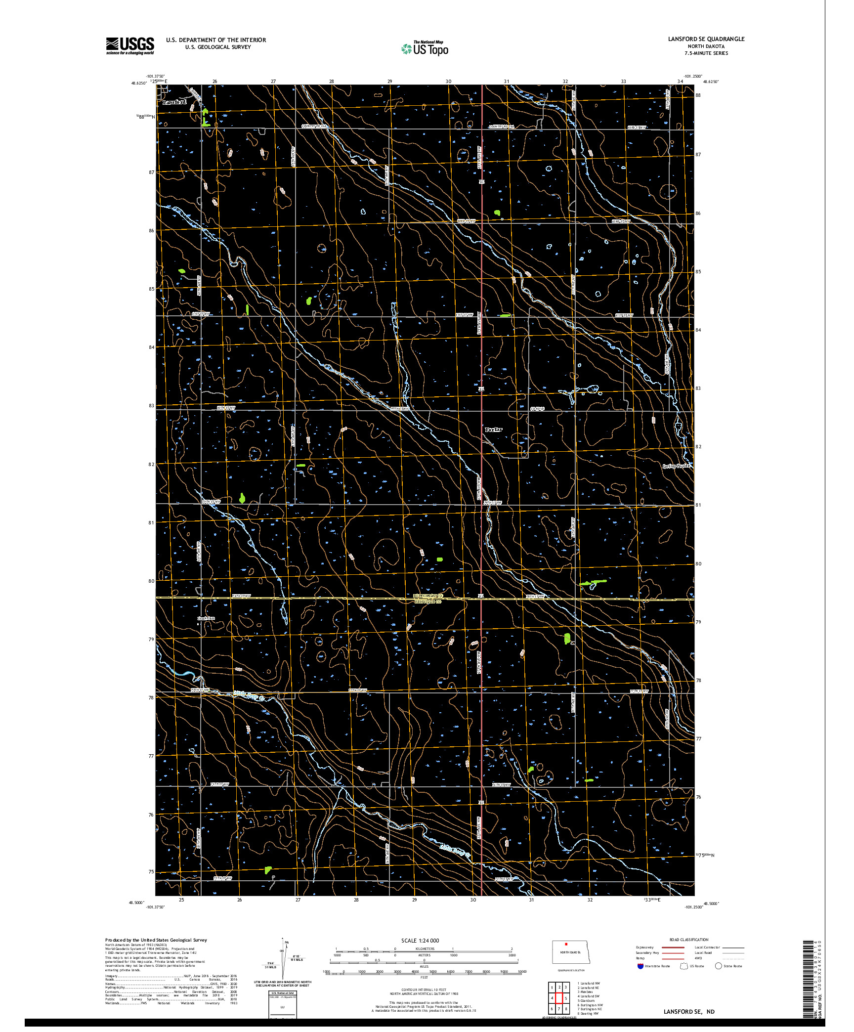 USGS US TOPO 7.5-MINUTE MAP FOR LANSFORD SE, ND 2020
