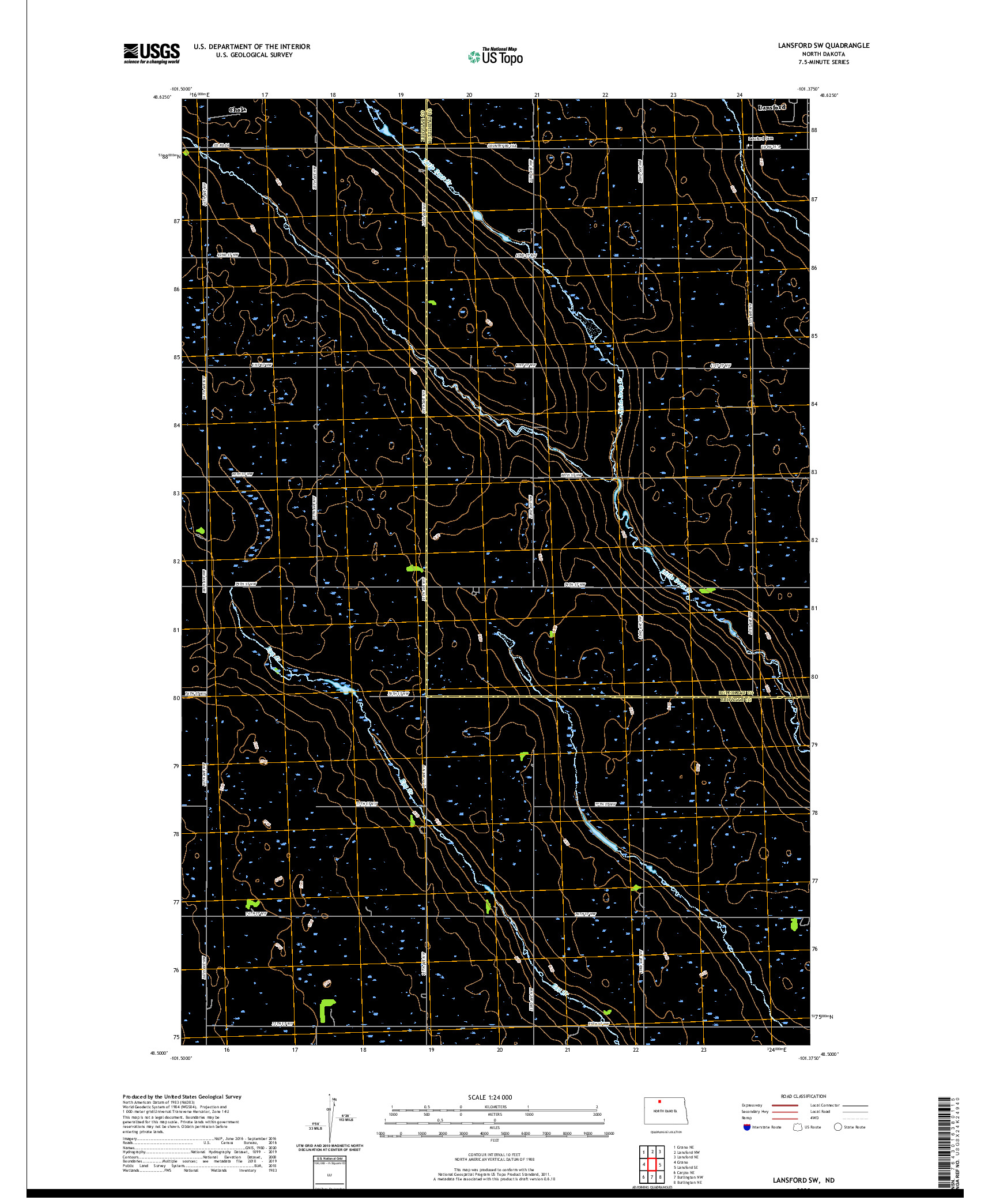 USGS US TOPO 7.5-MINUTE MAP FOR LANSFORD SW, ND 2020