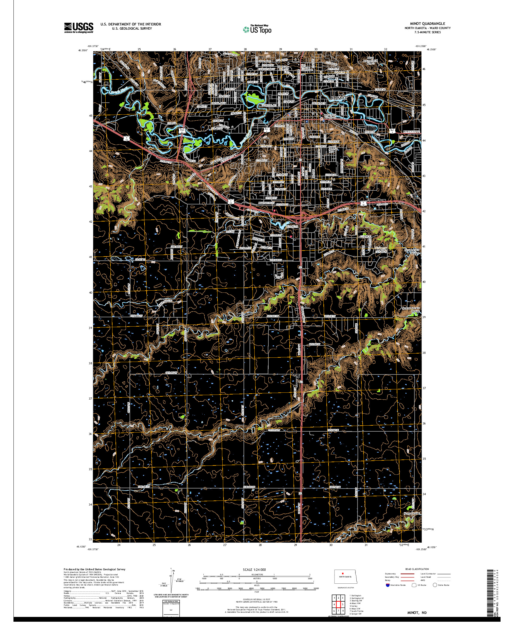 USGS US TOPO 7.5-MINUTE MAP FOR MINOT, ND 2020