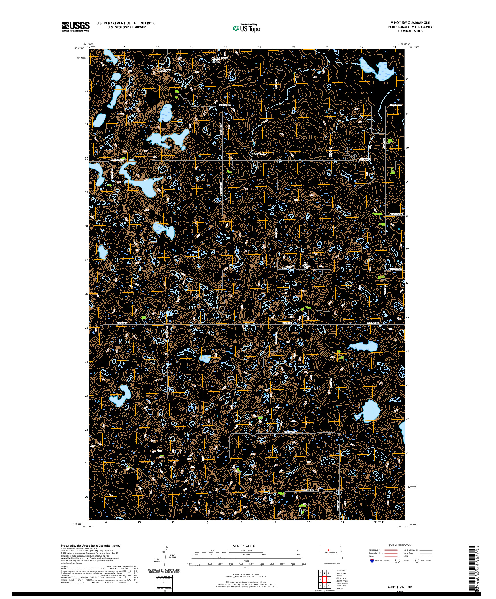 USGS US TOPO 7.5-MINUTE MAP FOR MINOT SW, ND 2020