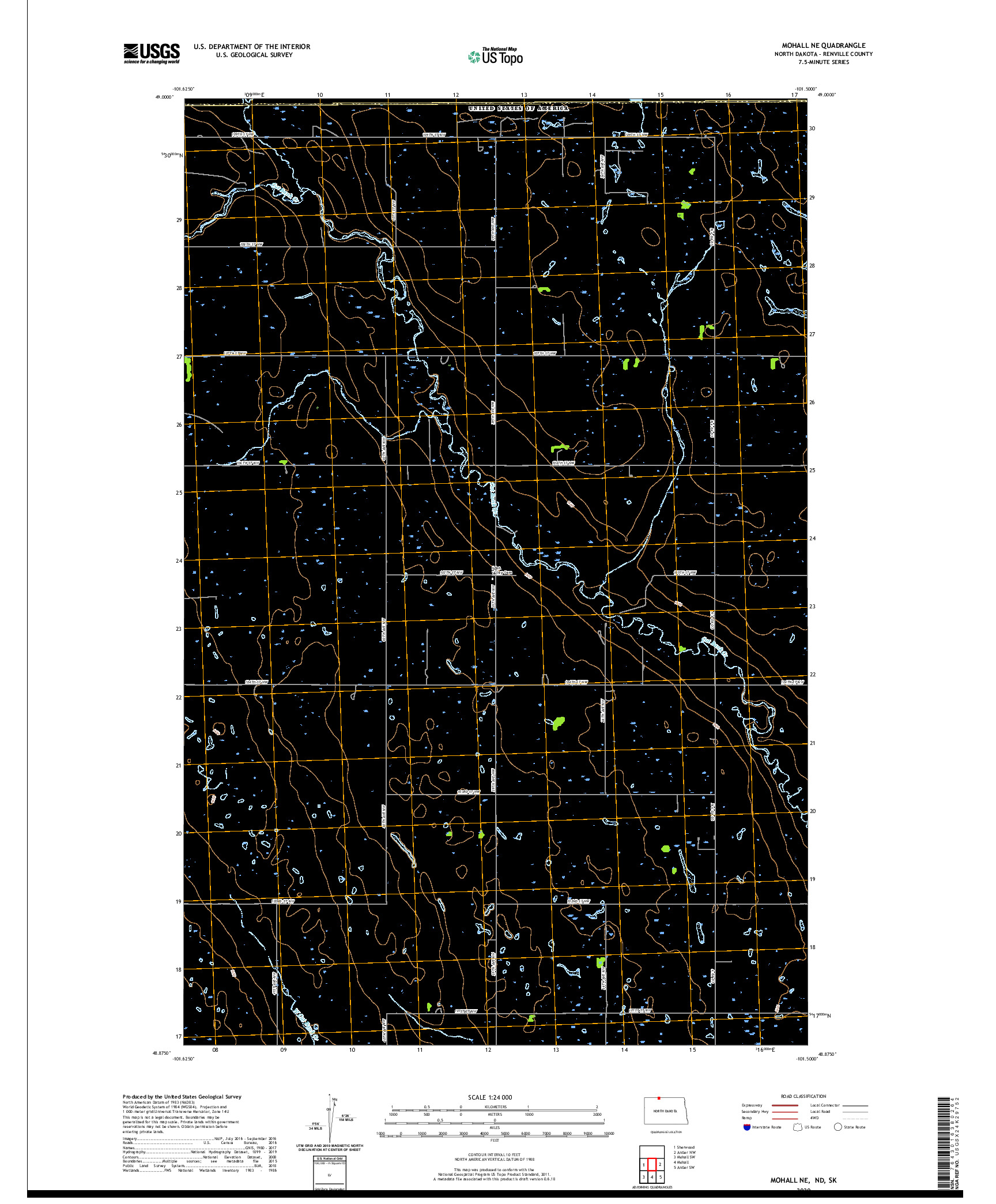 USGS US TOPO 7.5-MINUTE MAP FOR MOHALL NE, ND,SK 2020