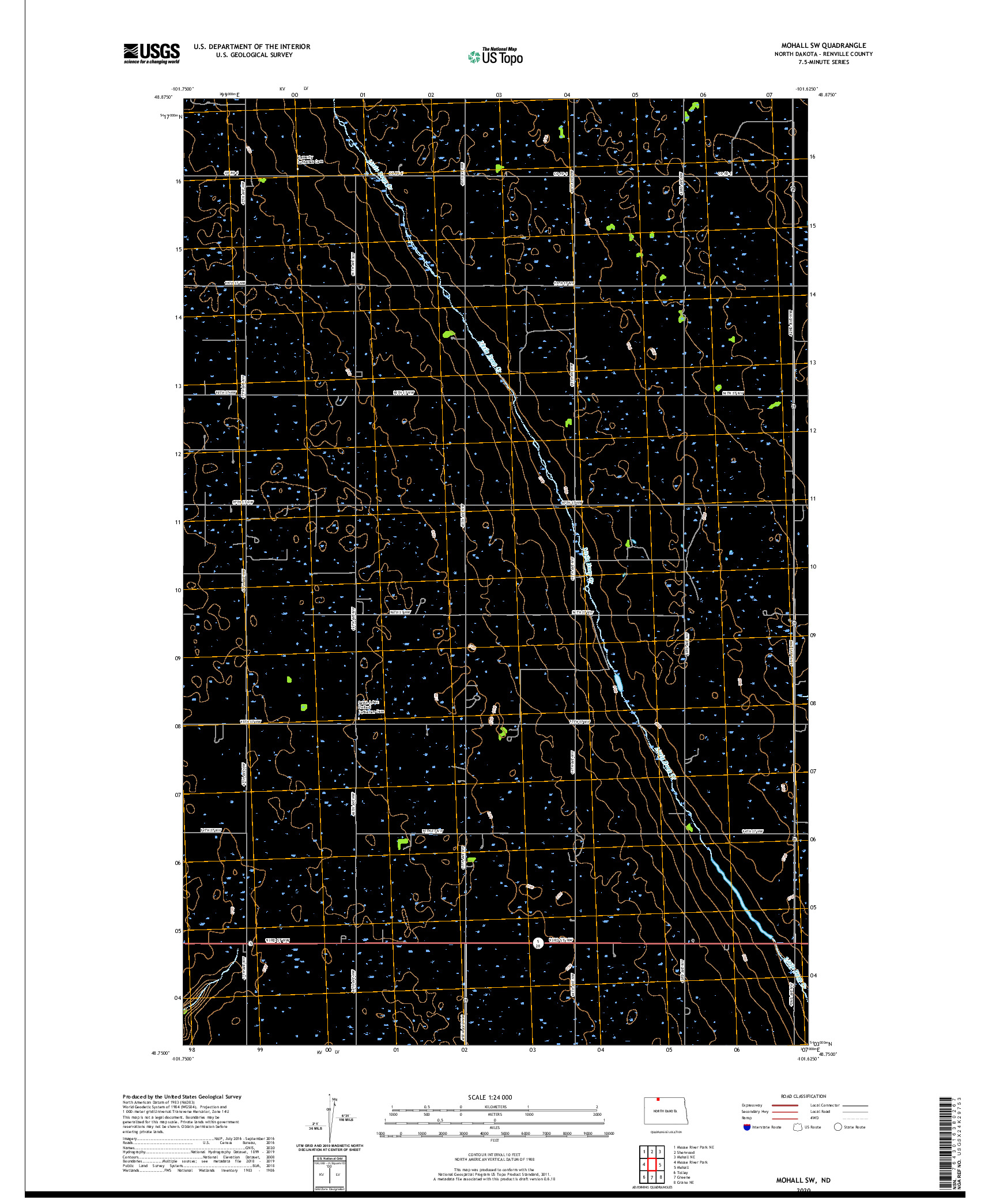 USGS US TOPO 7.5-MINUTE MAP FOR MOHALL SW, ND 2020