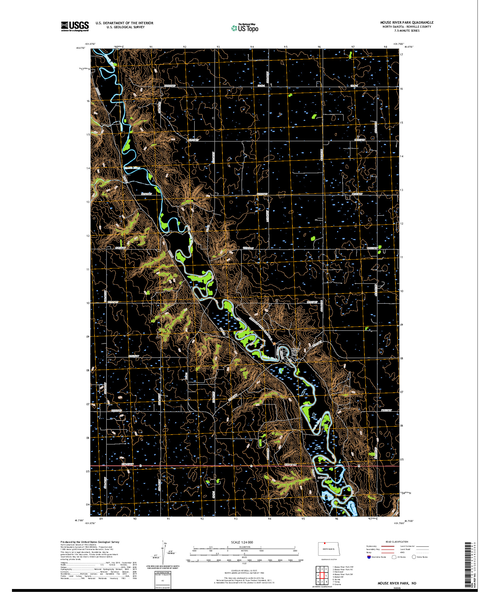 USGS US TOPO 7.5-MINUTE MAP FOR MOUSE RIVER PARK, ND 2020